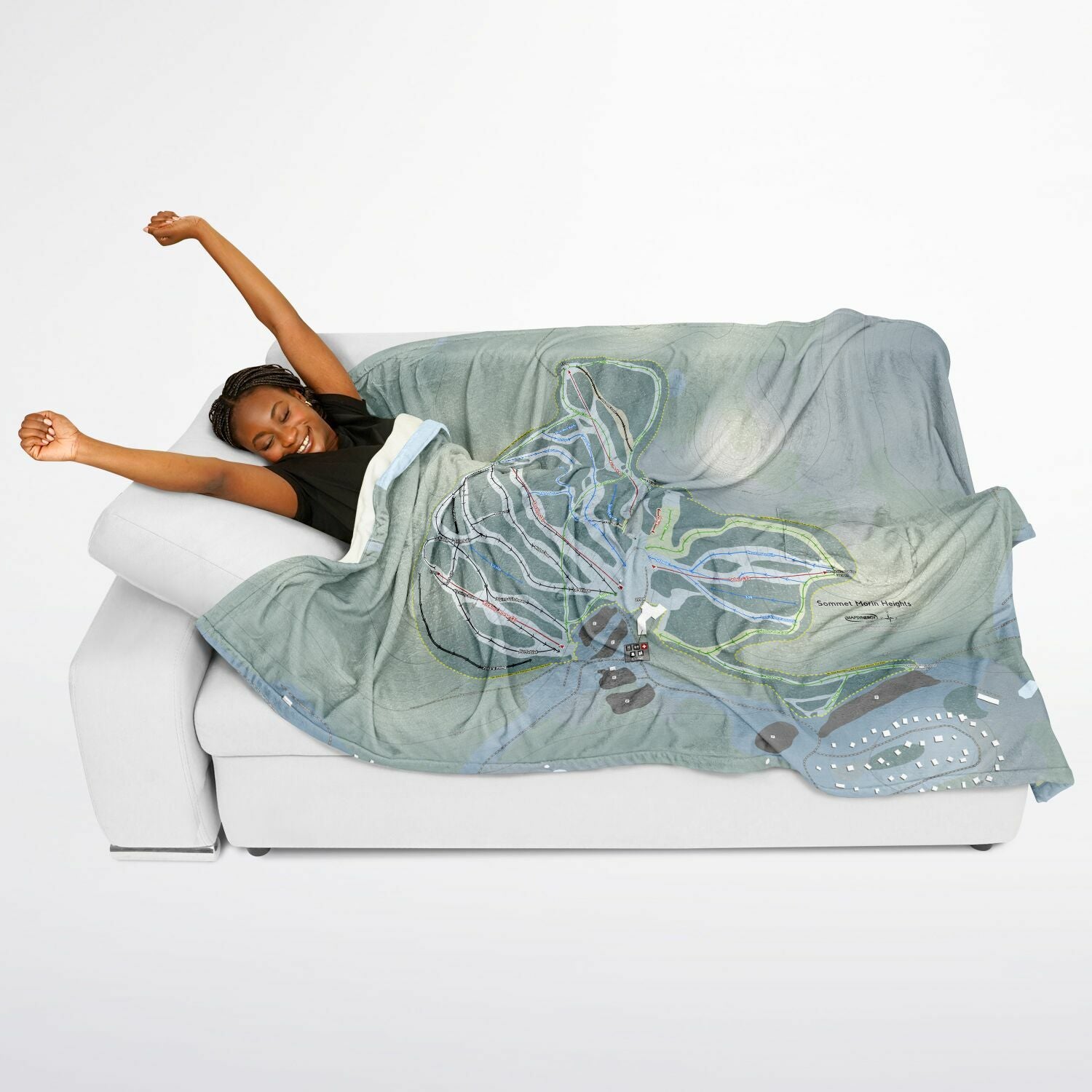 Sommet Morin Heights, Quebec Ski Resort Map Flannel Blanket Poncho