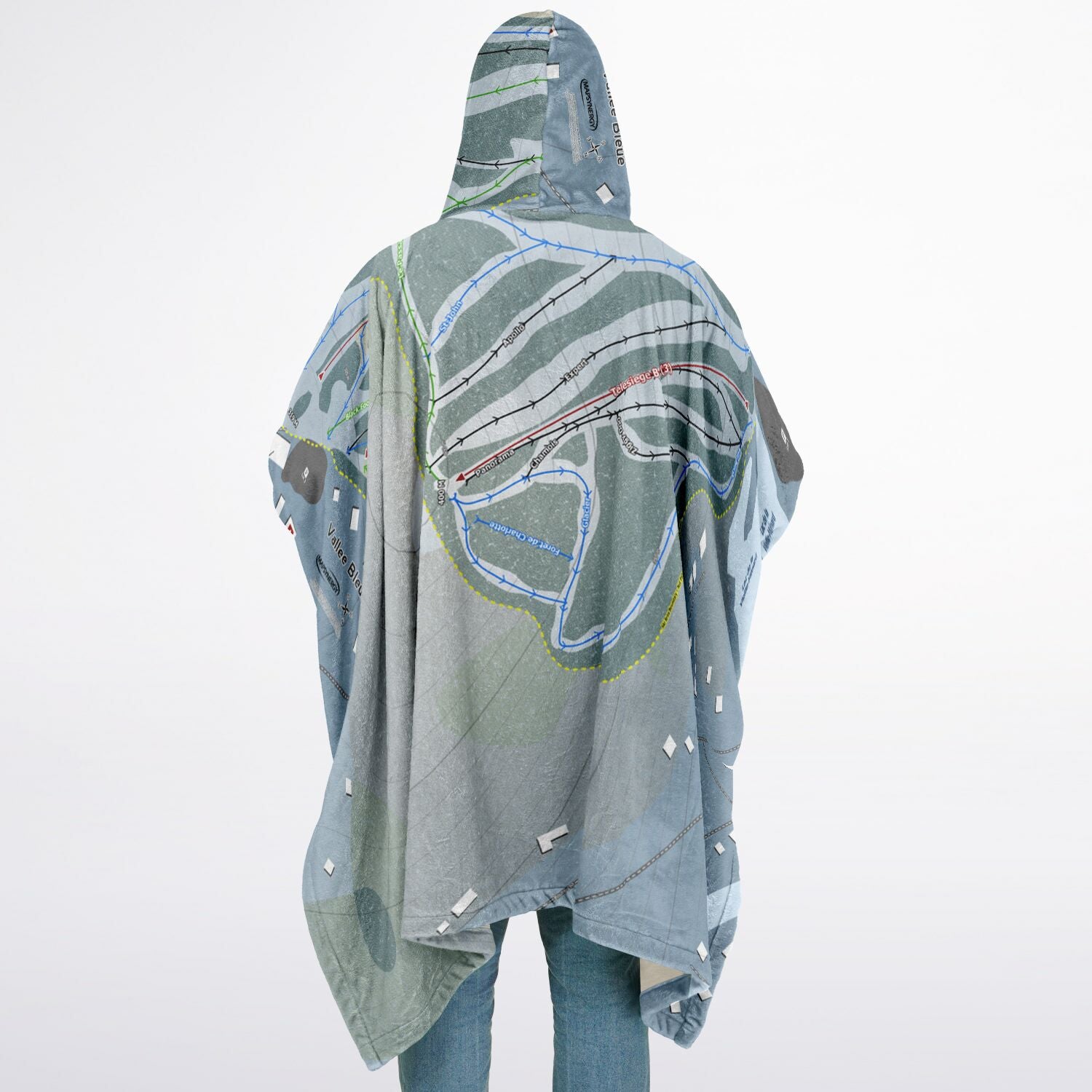 Vallee Bleue, Quebec Ski Resort Map Flannel Blanket Poncho