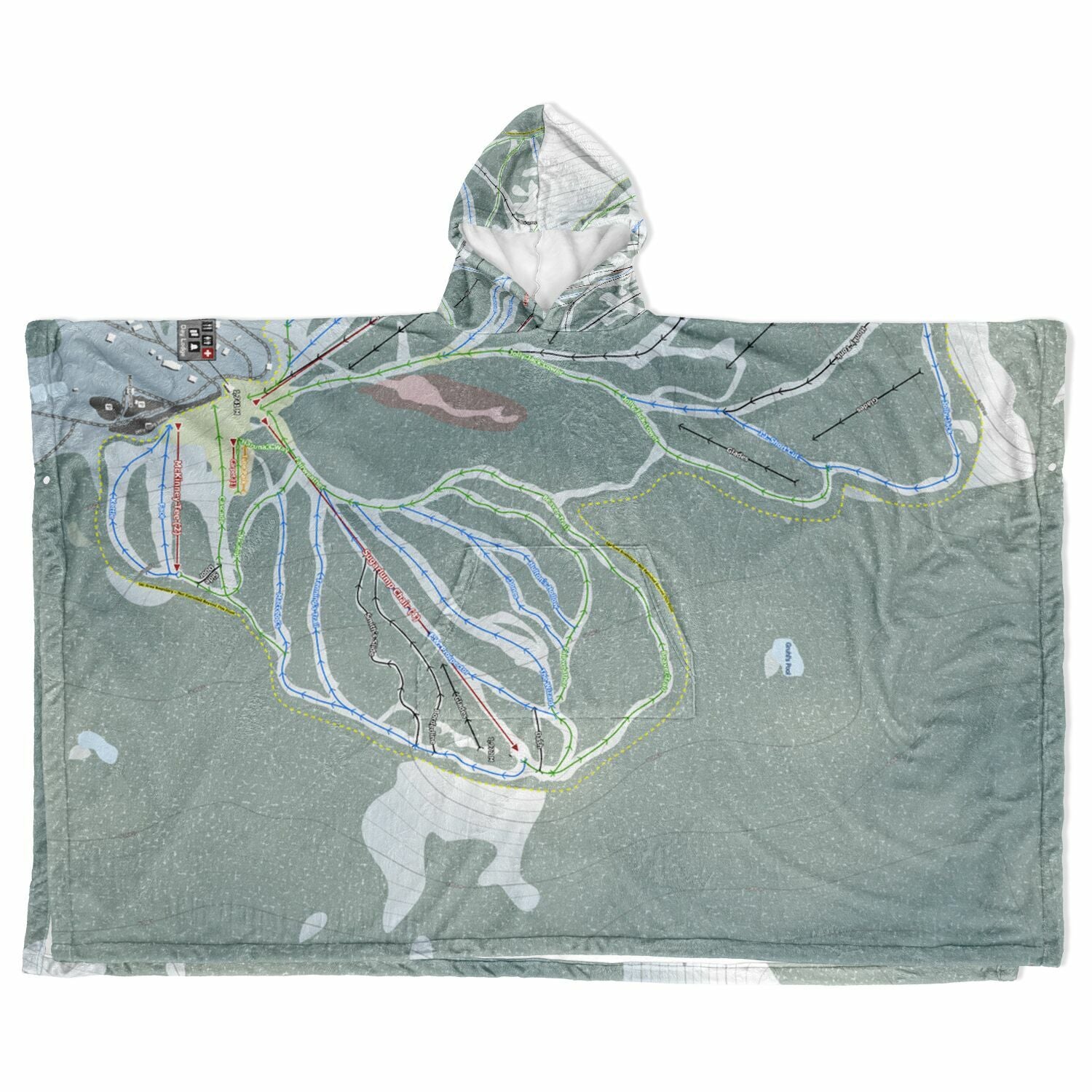 Baldy Mountain, British Columbia Ski Resort Map Flannel Blanket Poncho