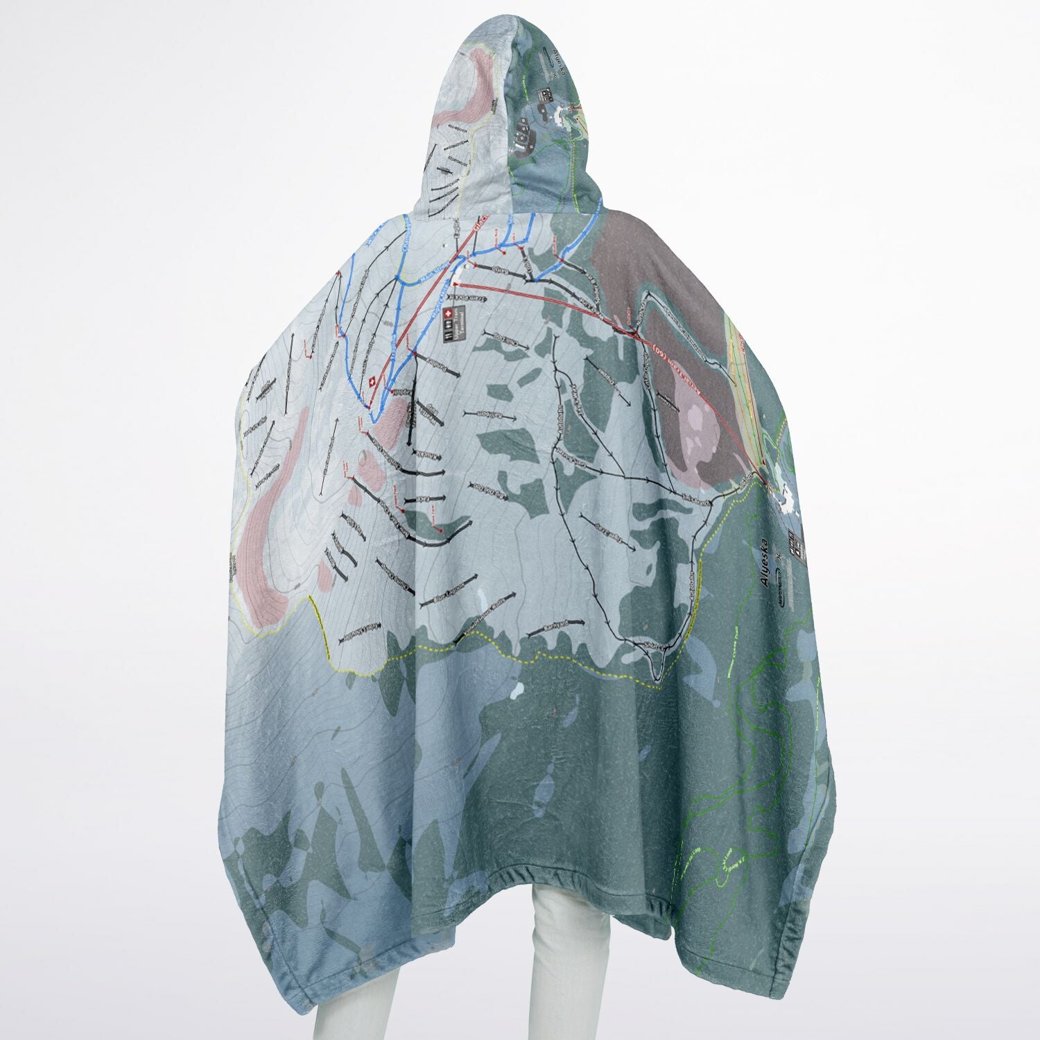 Alyeska, Alaska Ski Resort Map Flannel Blanket Poncho