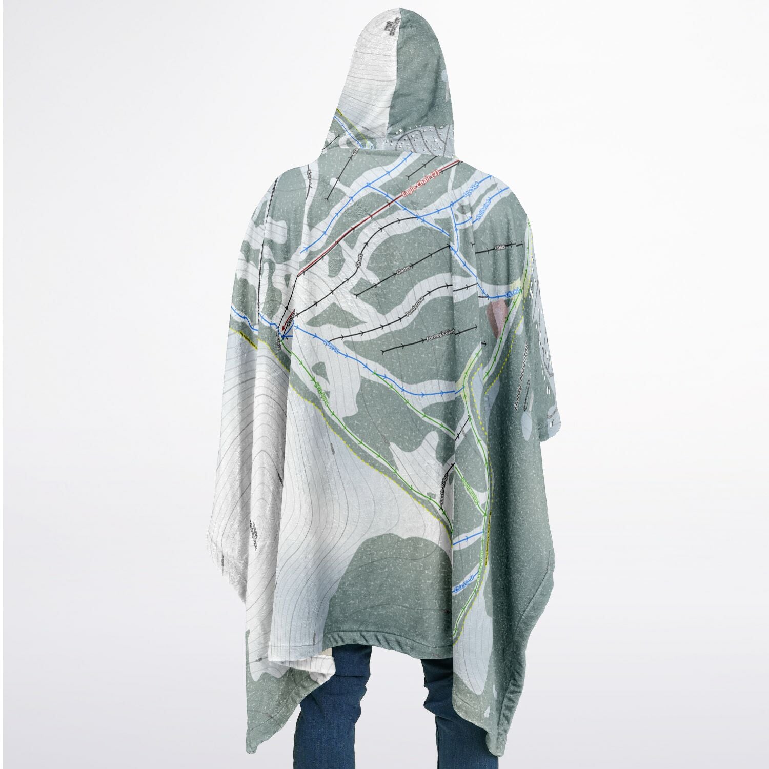 Baldy Mountain, British Columbia Ski Resort Map Flannel Blanket Poncho