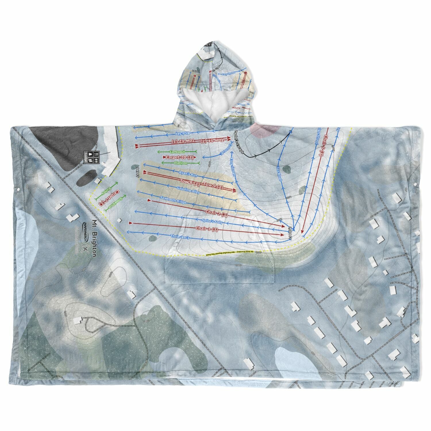 Mt Brighton, Michigan Ski Resort Map Flannel Blanket Poncho