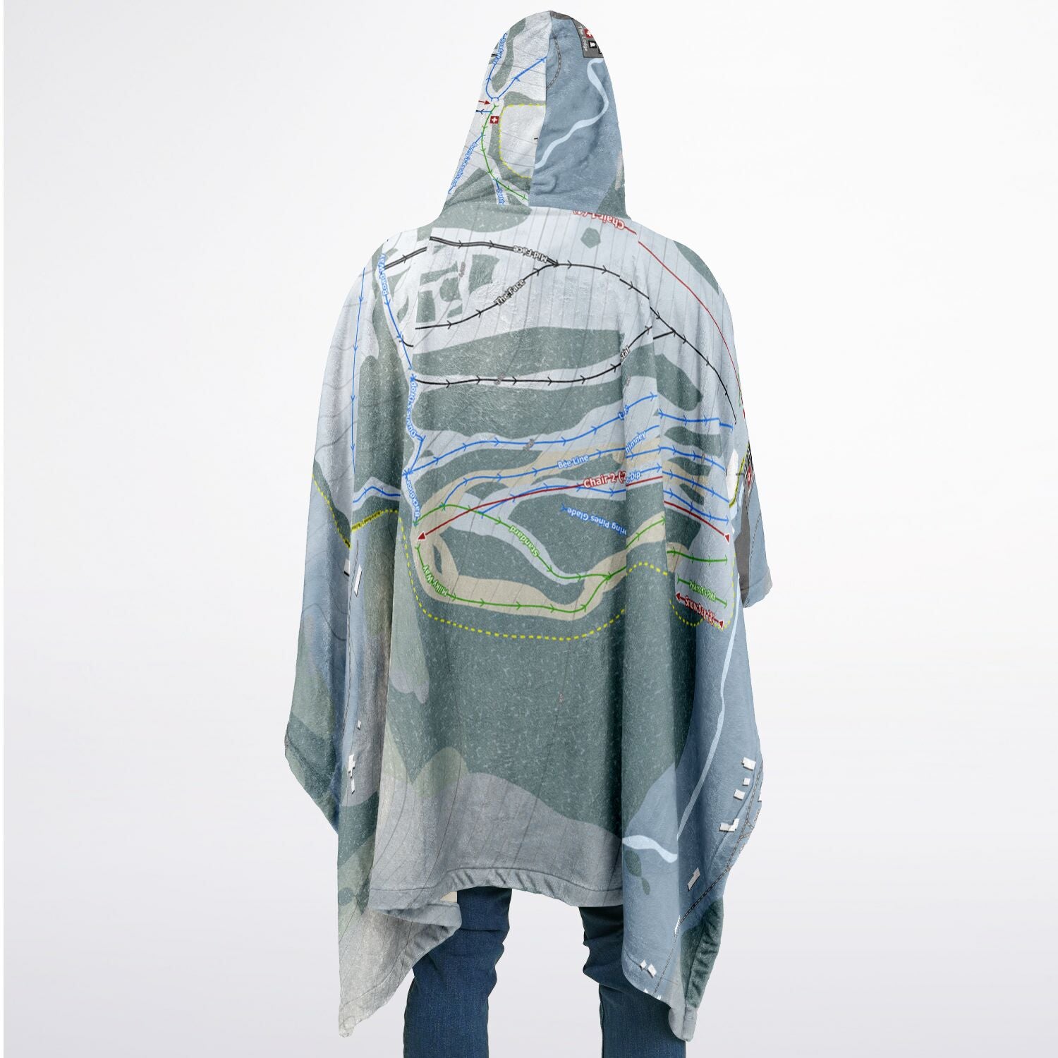 Saskadena Six, Vermont Ski Resort Map Flannel Blanket Poncho