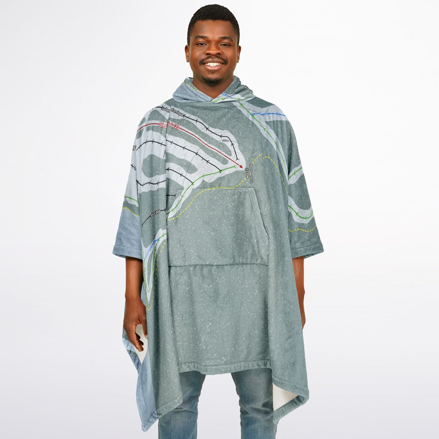 Mont Ti-Basse, Quebec Ski Resort Map Flannel Blanket Poncho