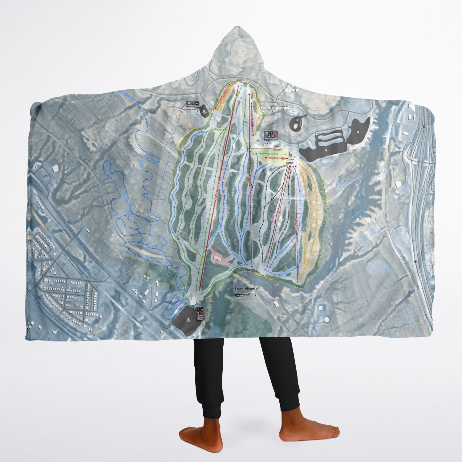 Spirit Mountain, Minnesota Ski Trail Map - Youth Hooded Blanket - Powderaddicts