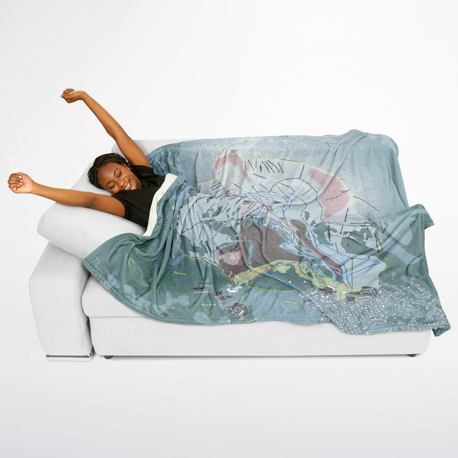 Alyeska, Alaska Ski Resort Map Flannel Blanket Poncho