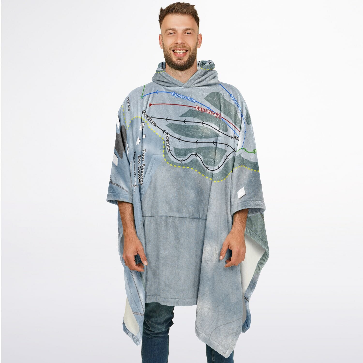 Four Seasons Ski Center, New York Ski Resort Map Flannel Blanket Poncho