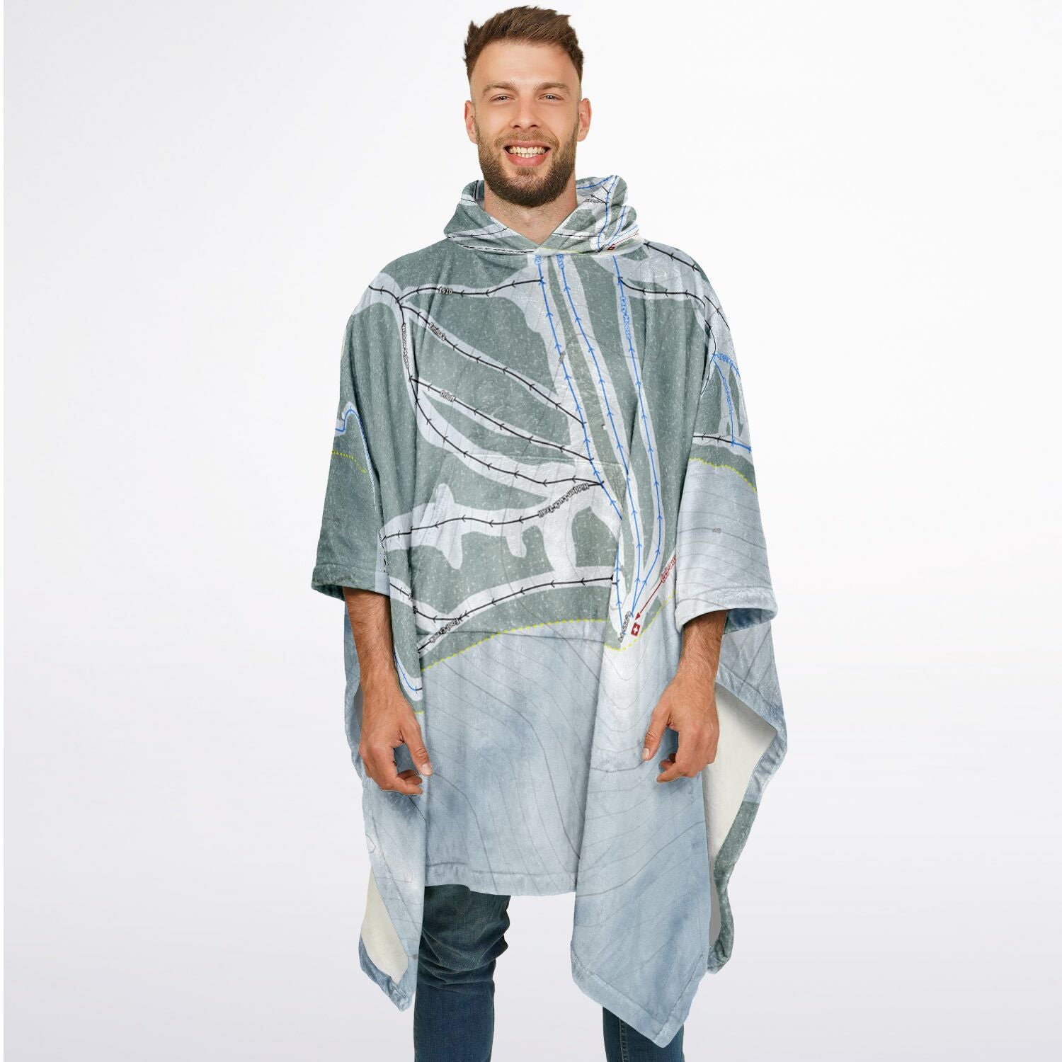 Teton Pass, Montana Ski Resort Map Flannel Blanket Poncho