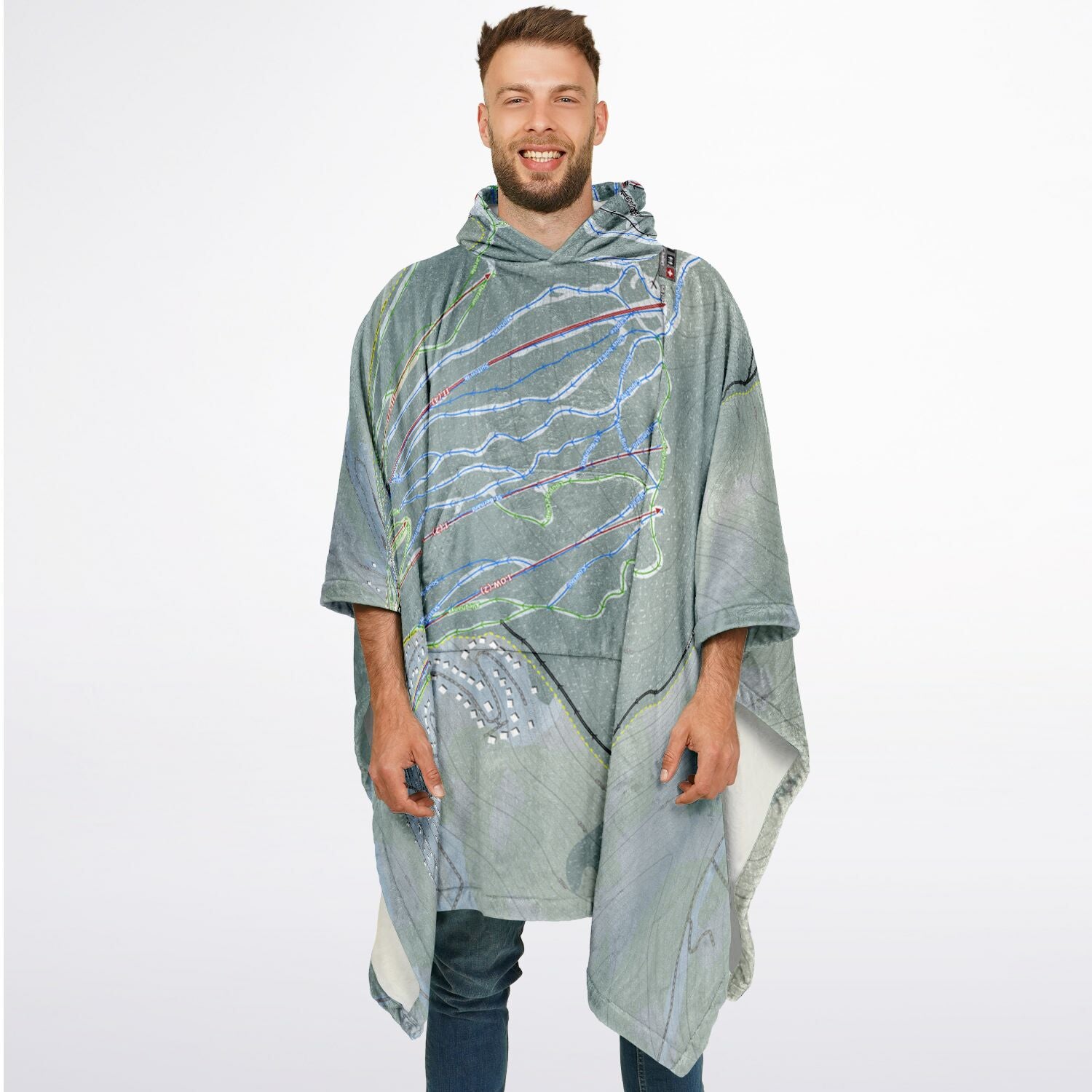 Mont Sutton, Quebec Ski Resort Map Flannel Blanket Poncho