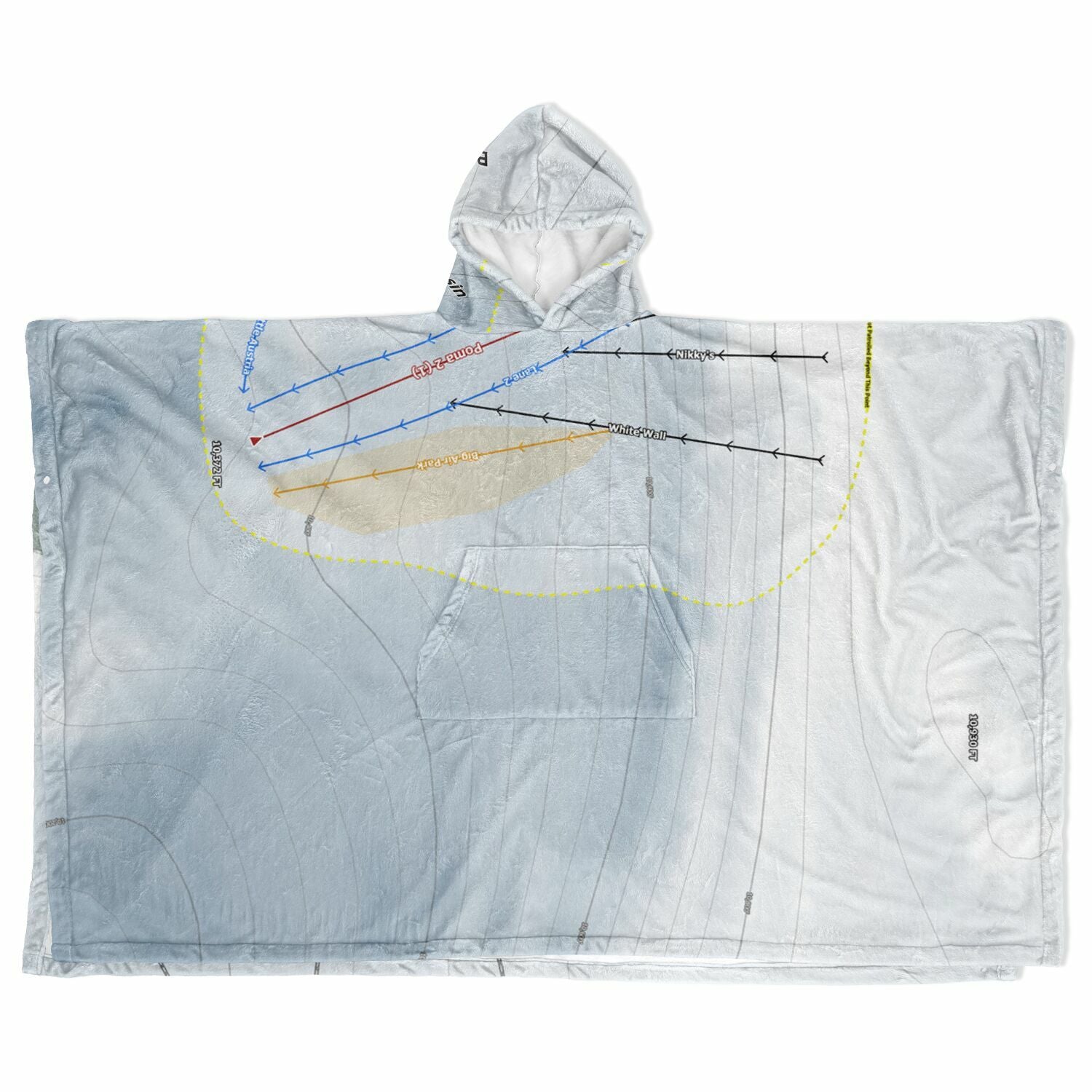 Beartooth Basin, Wyoming Ski Resort Map Flannel Blanket Poncho