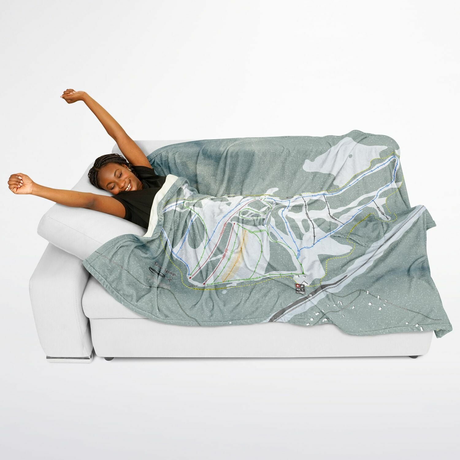 Spout Springs, Oregon Ski Resort Map Flannel Blanket Poncho