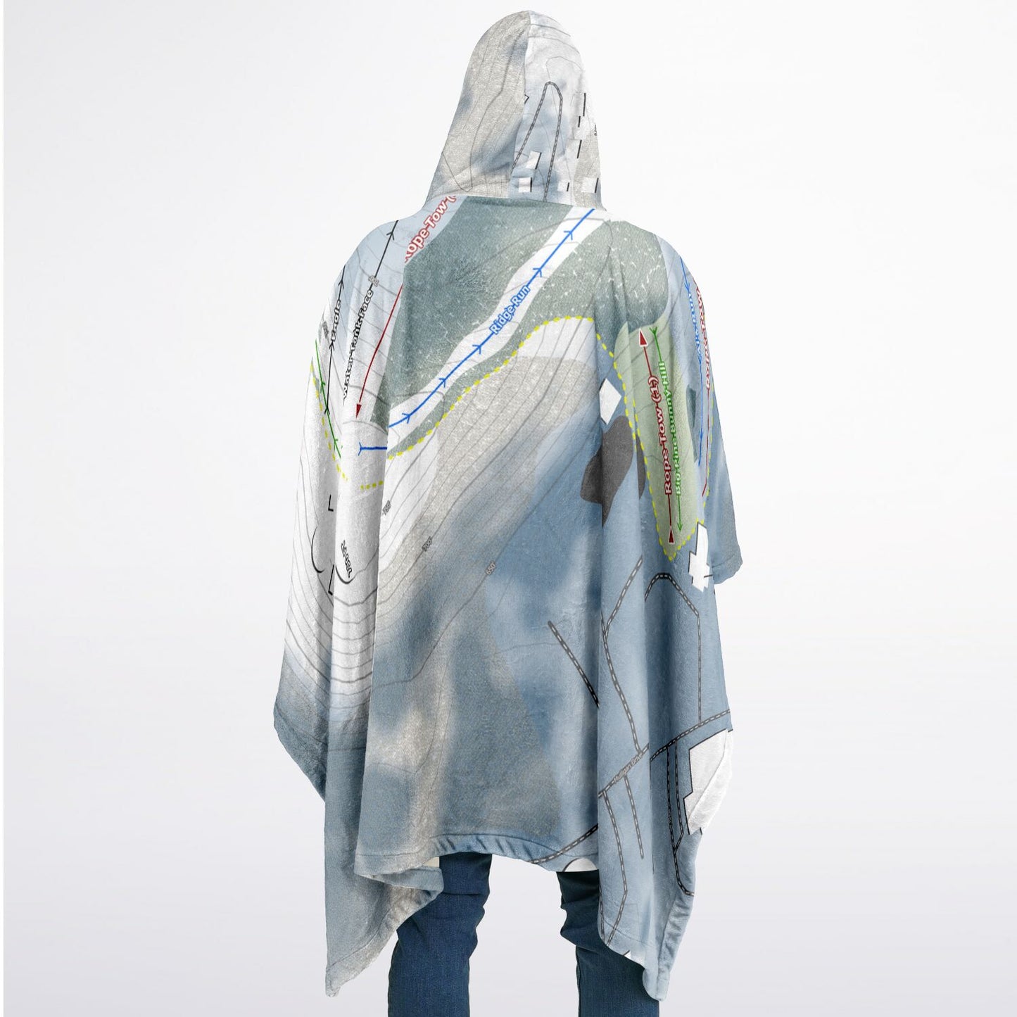 Mulligans Hollow, Michigan Ski Resort Map Flannel Blanket Poncho