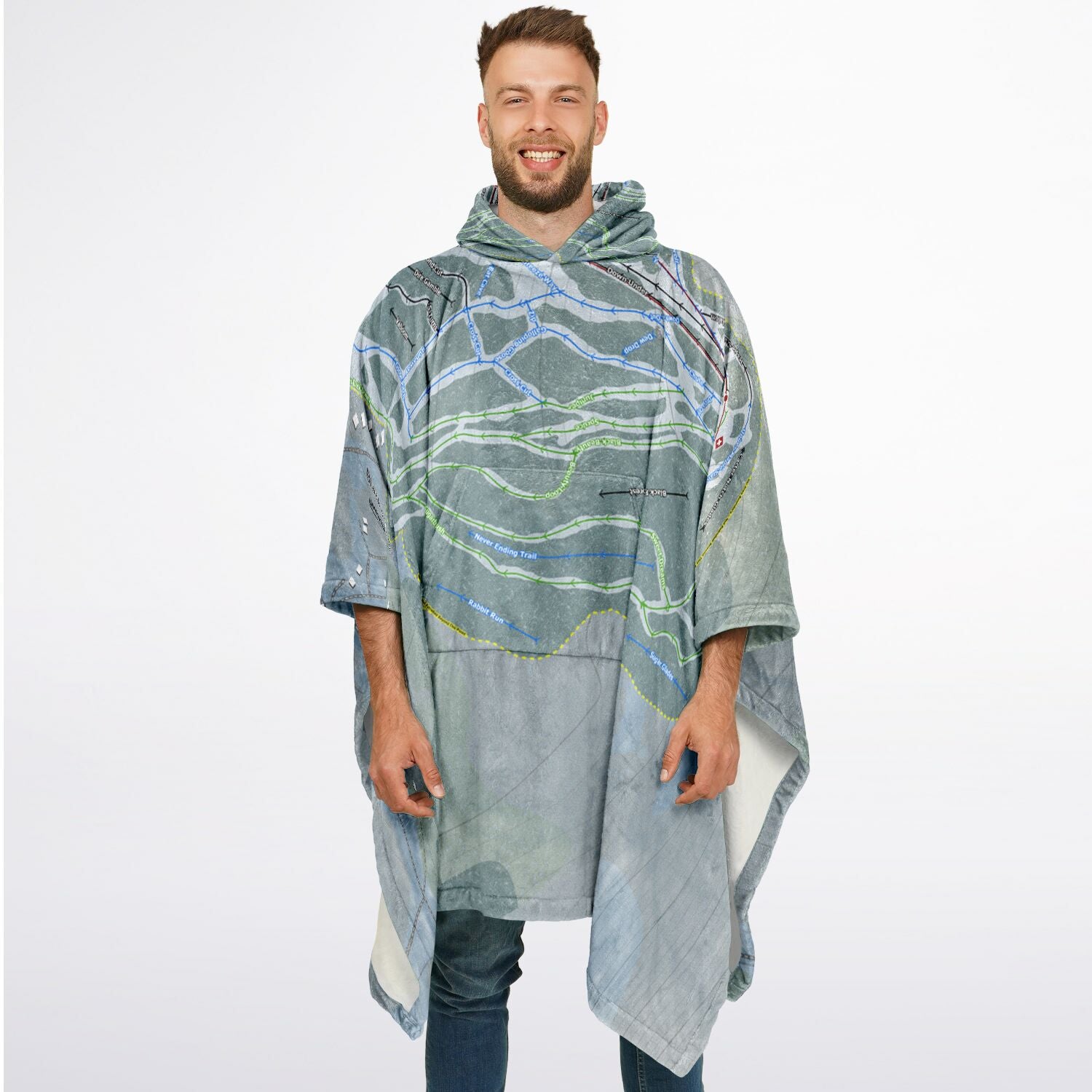 Black Mountain, New Hampshire Ski Resort Map Flannel Blanket Poncho