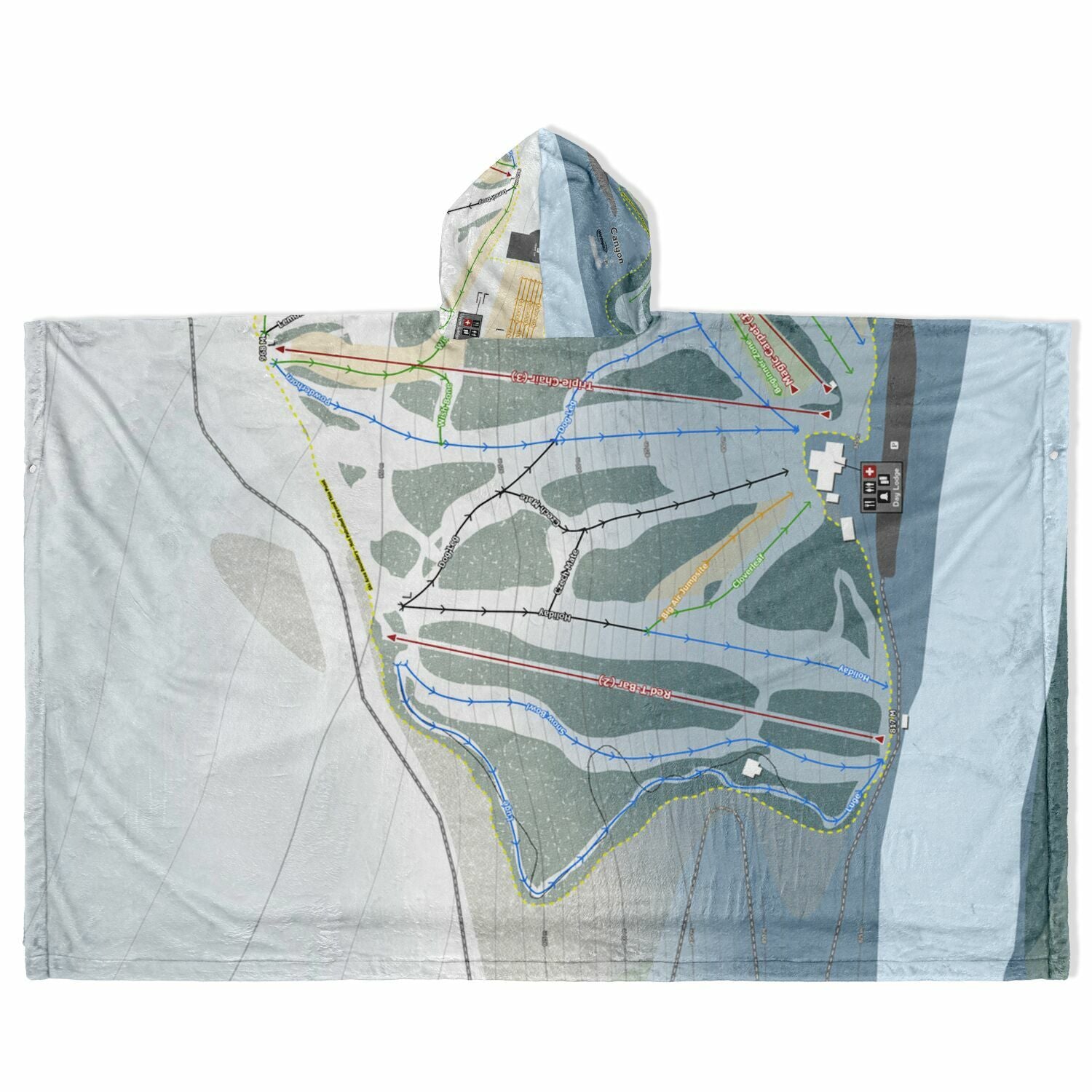 Canyon, Alberta Ski Resort Map Flannel Blanket Poncho