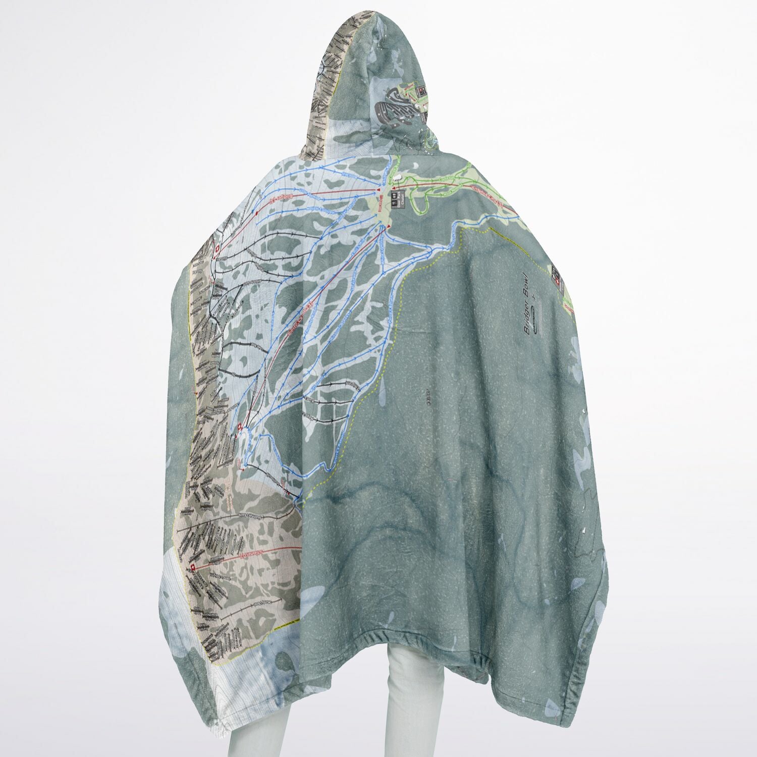 Bridger Bowl, Montana Ski Resort Map Flannel Blanket Poncho
