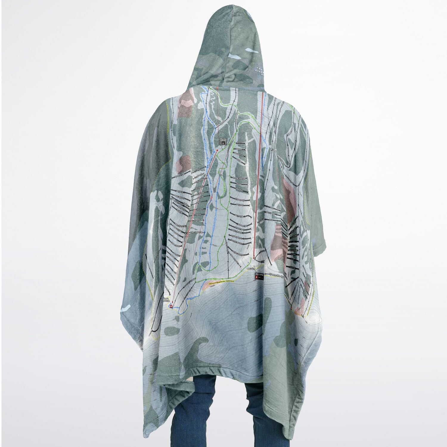 Kicking Horse, British Columbia Ski Resort Map Flannel Blanket Poncho