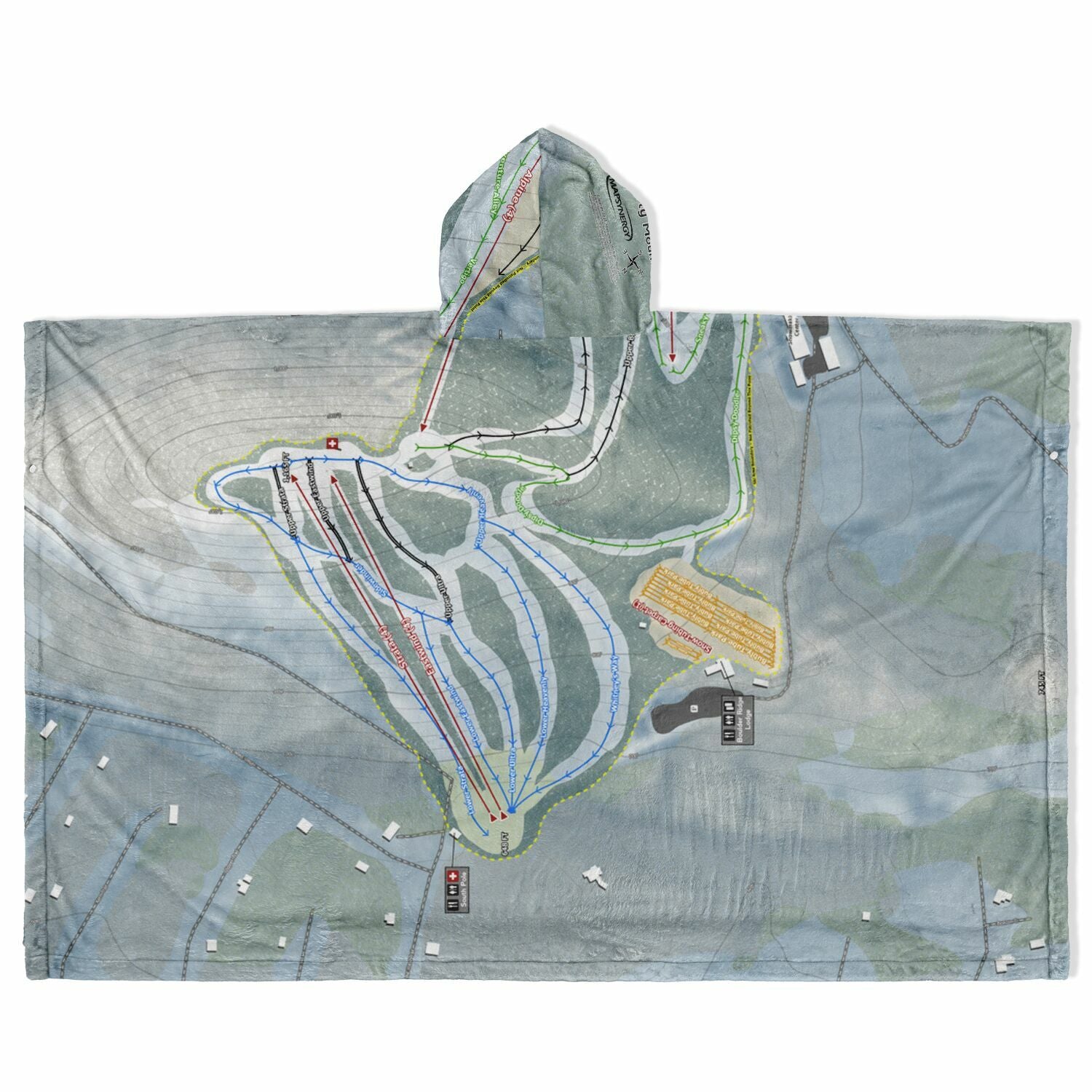 Liberty Mountain, Pennsylvania Ski Resort Map Flannel Blanket Poncho