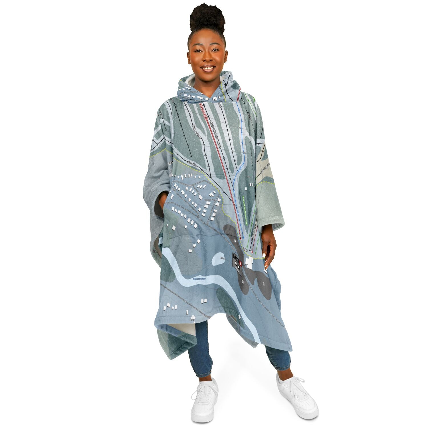 Mont Orignal, Quebec Ski Resort Map Flannel Blanket Poncho