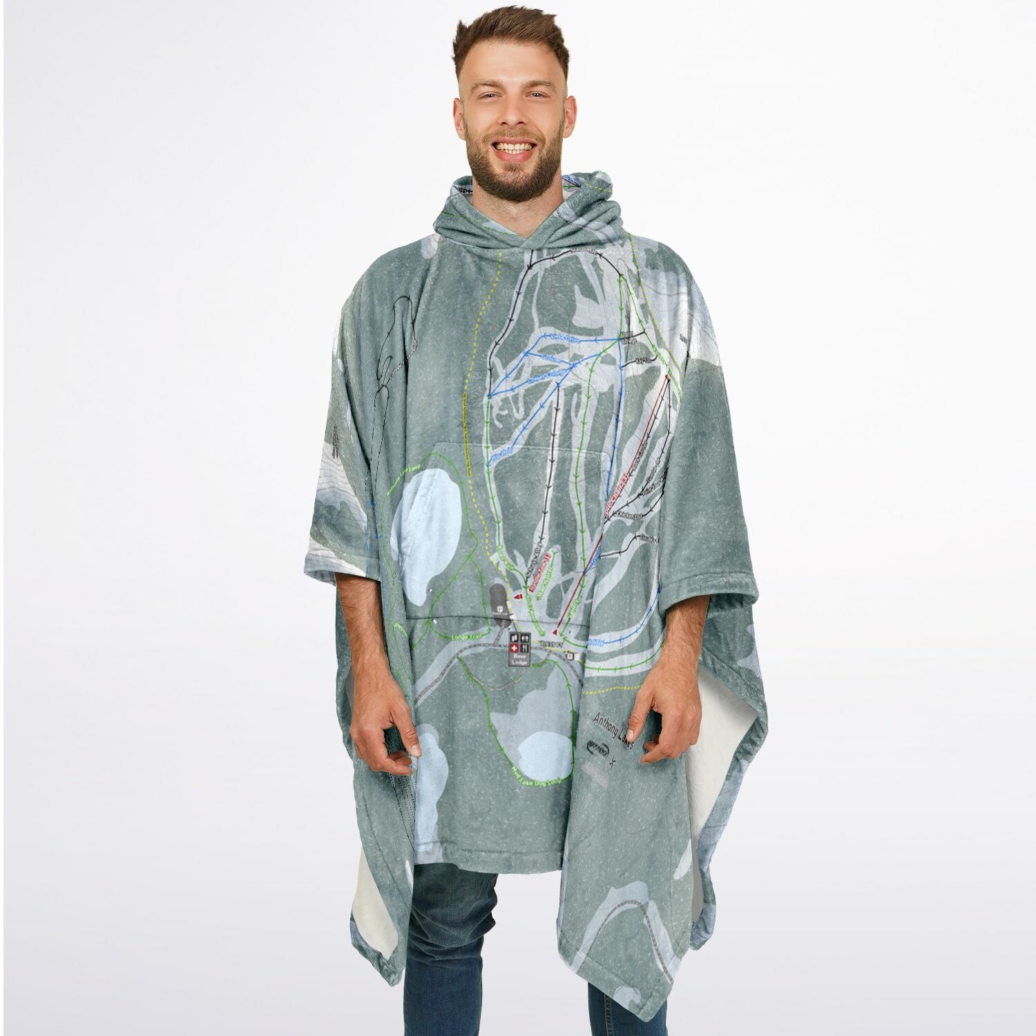 Anthony Lakes, Oregon Ski Resort Map Flannel Blanket Poncho