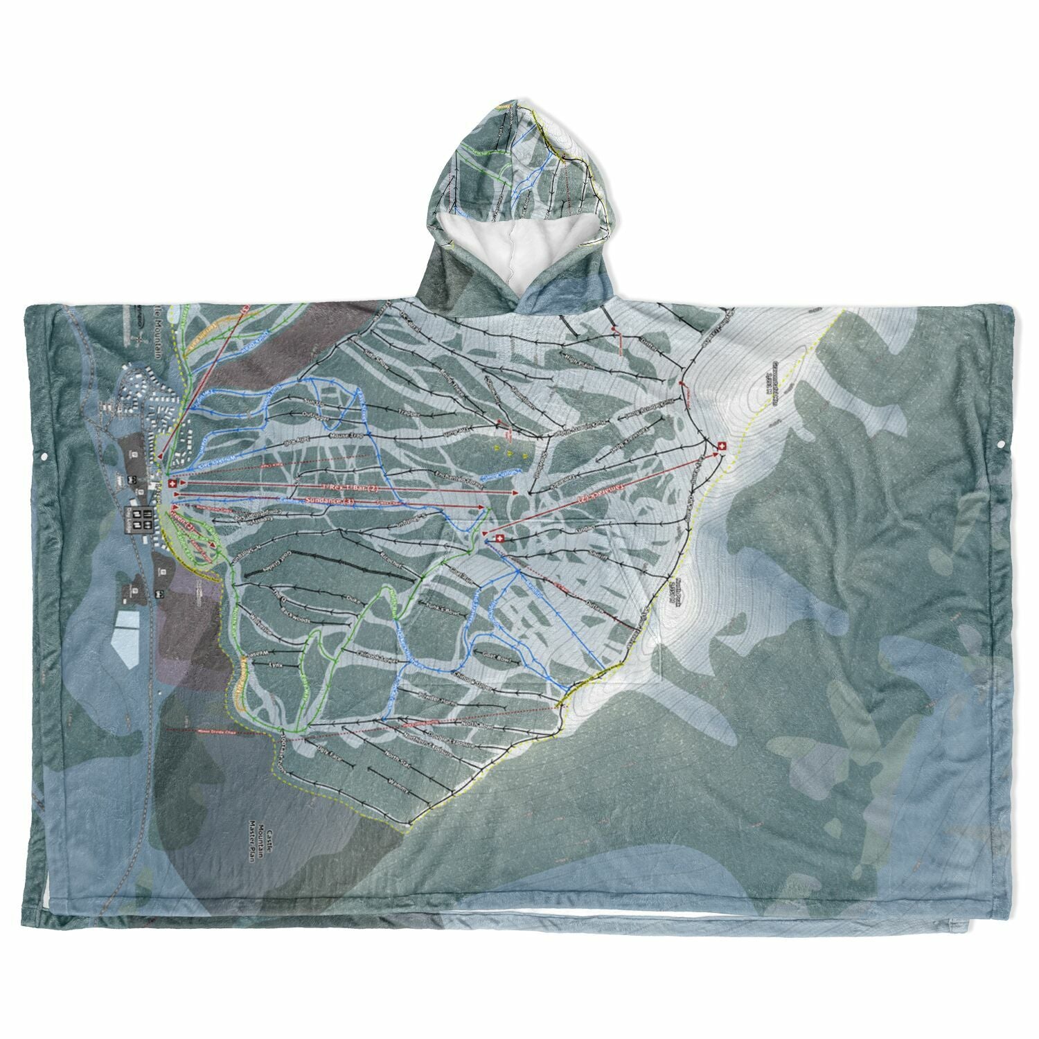 Castle Mountain, Alberta Ski Resort Map Flannel Blanket Poncho