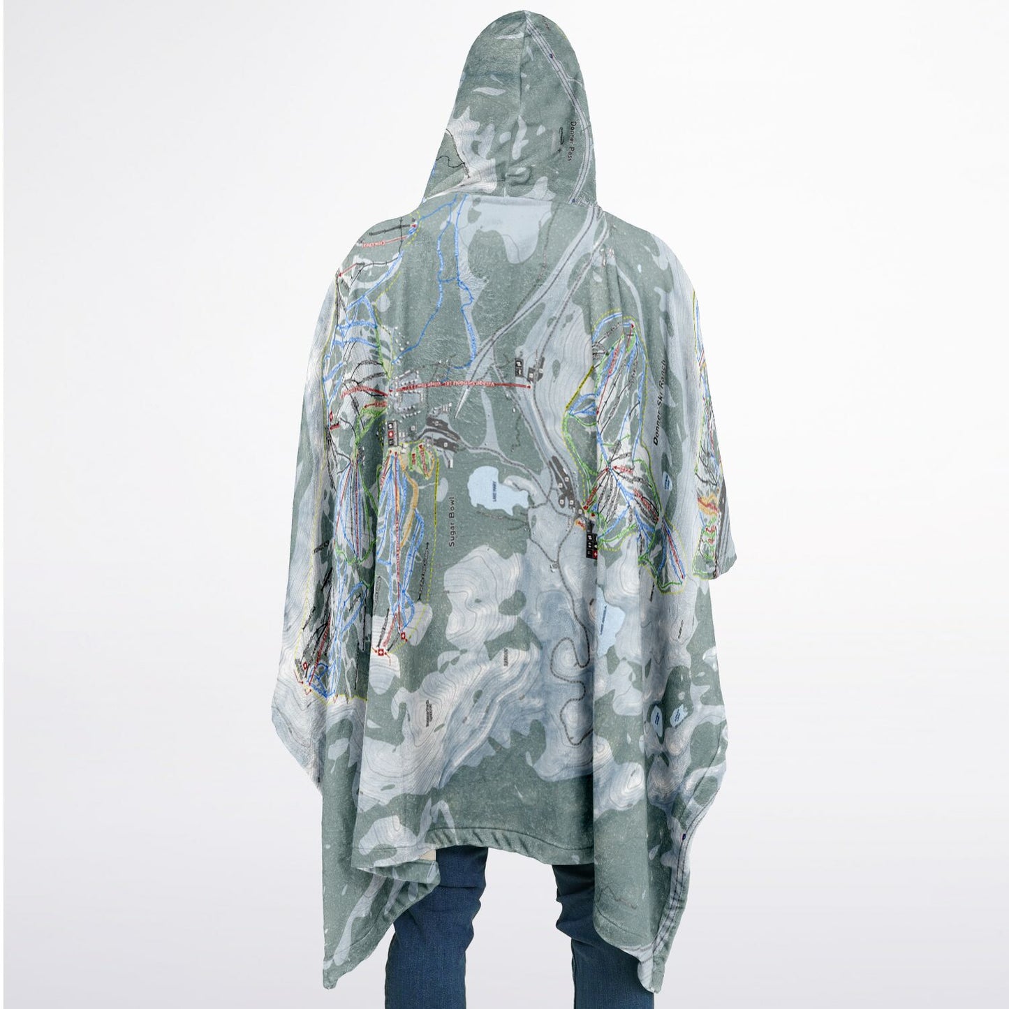 Donner Pass, California Ski Resort Map Flannel Blanket Poncho