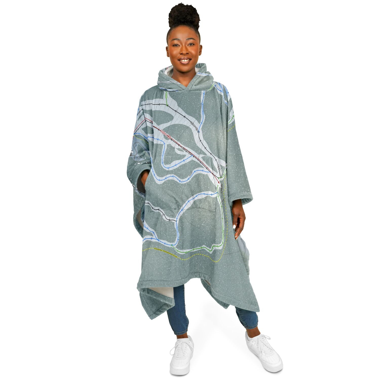 Purden Ski Village, British Columbia Ski Resort Map Flannel Blanket Poncho