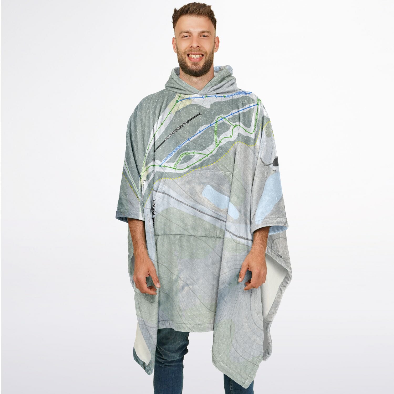 Laurel Mountain, Pennsylvania Ski Resort Map Flannel Blanket Poncho