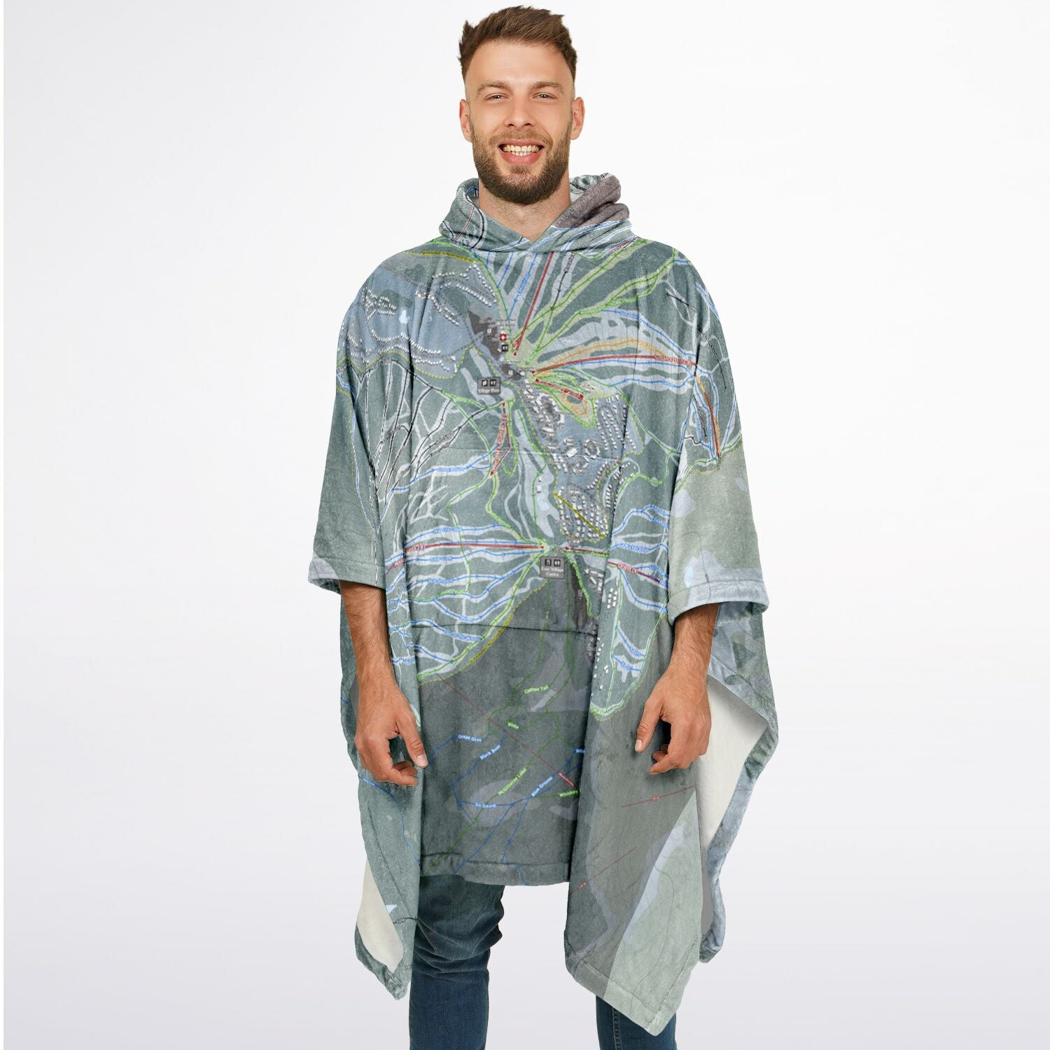 Sun Peaks, British Columbia Ski Resort Map Flannel Blanket Poncho