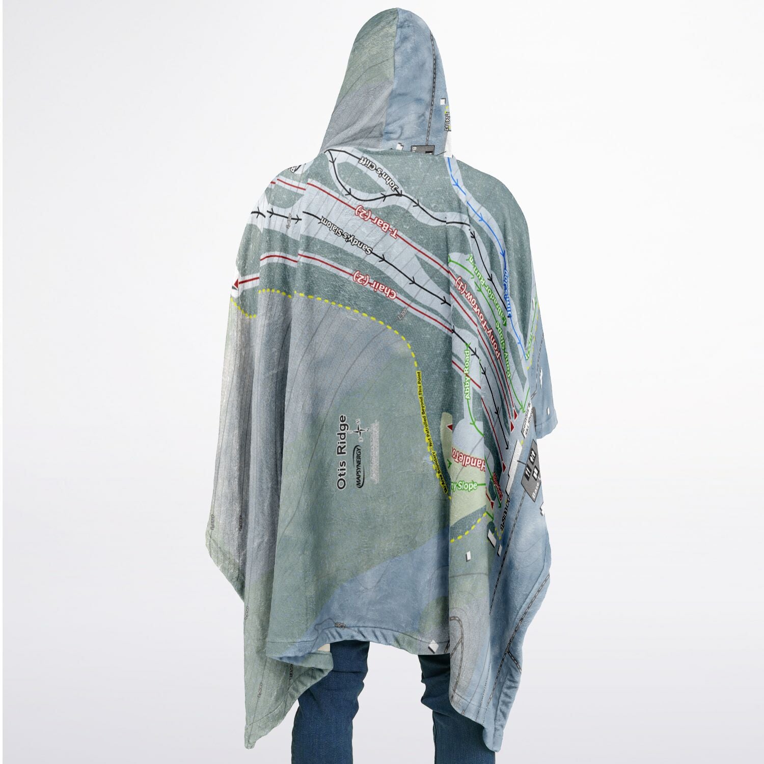 Otis Ridge, Massachusetts Ski Resort Map Flannel Blanket Poncho