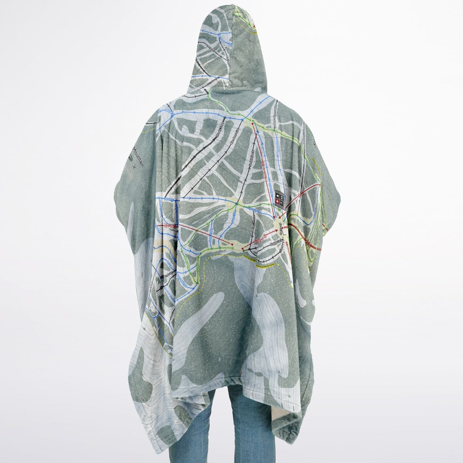 Silver Mountain, Idaho Ski Resort Map Flannel Blanket Poncho