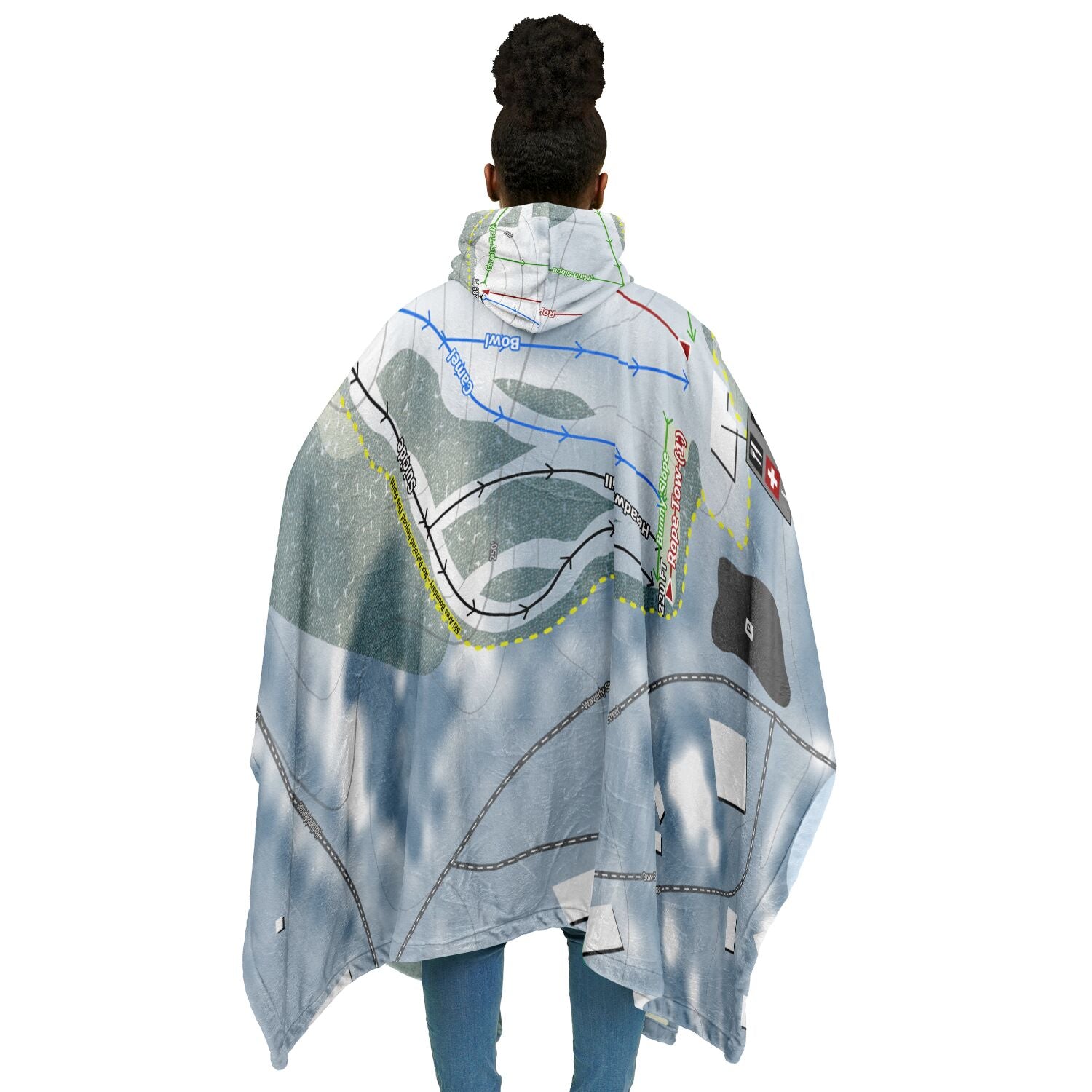 Pinnacle Ski Club, Maine Ski Resort Map Flannel Blanket Poncho