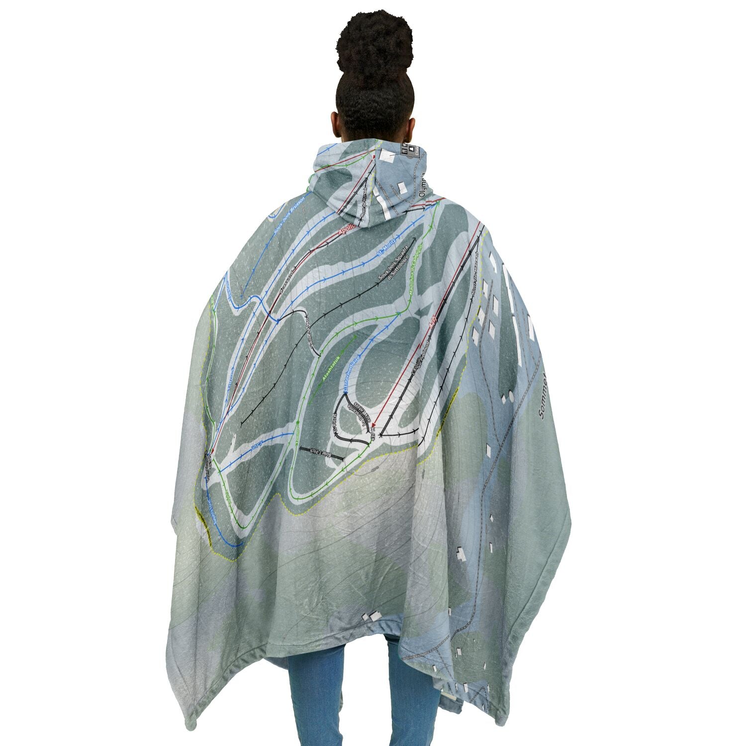 Sommet Olympia, Quebec Ski Resort Map Flannel Blanket Poncho