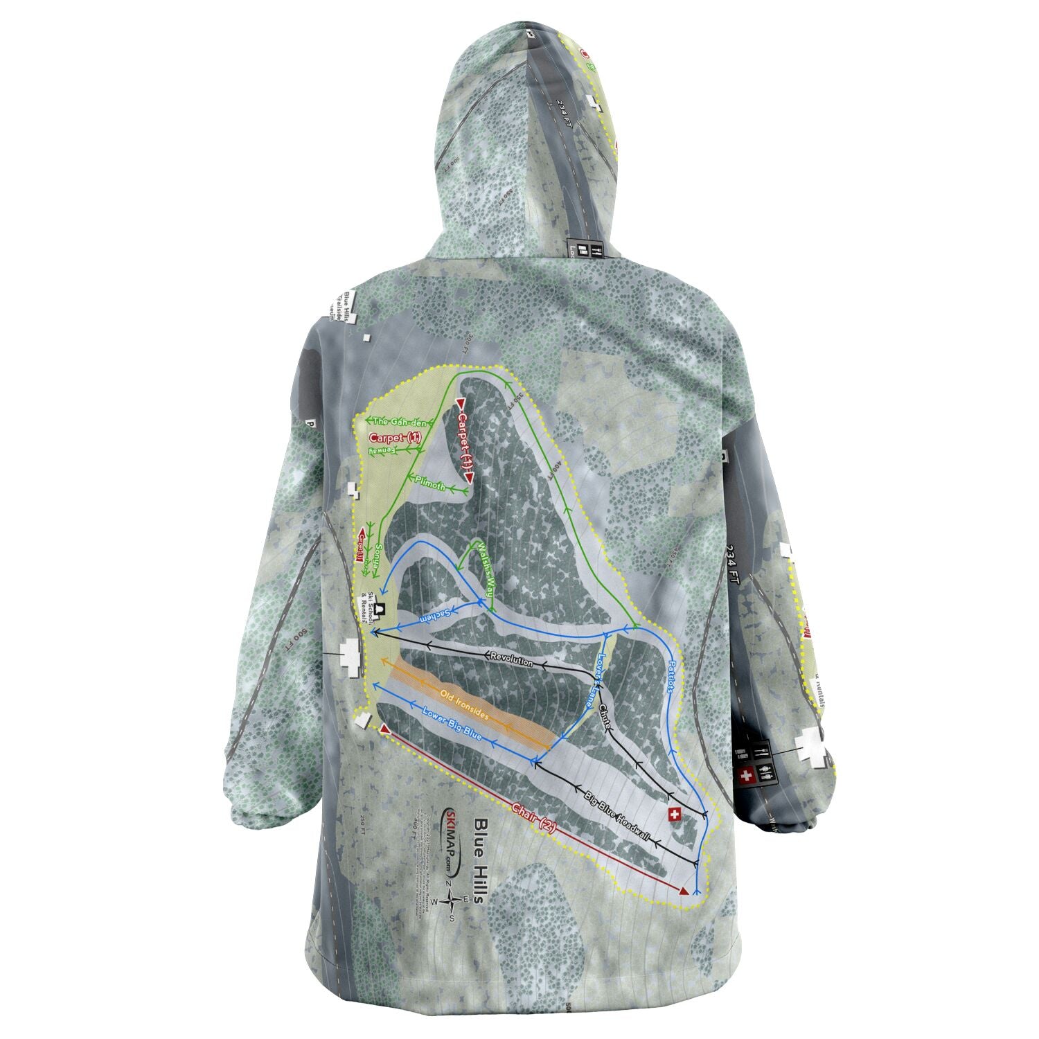 Blue Hills, Massachusetts Ski Trail Map Snug Hoodie