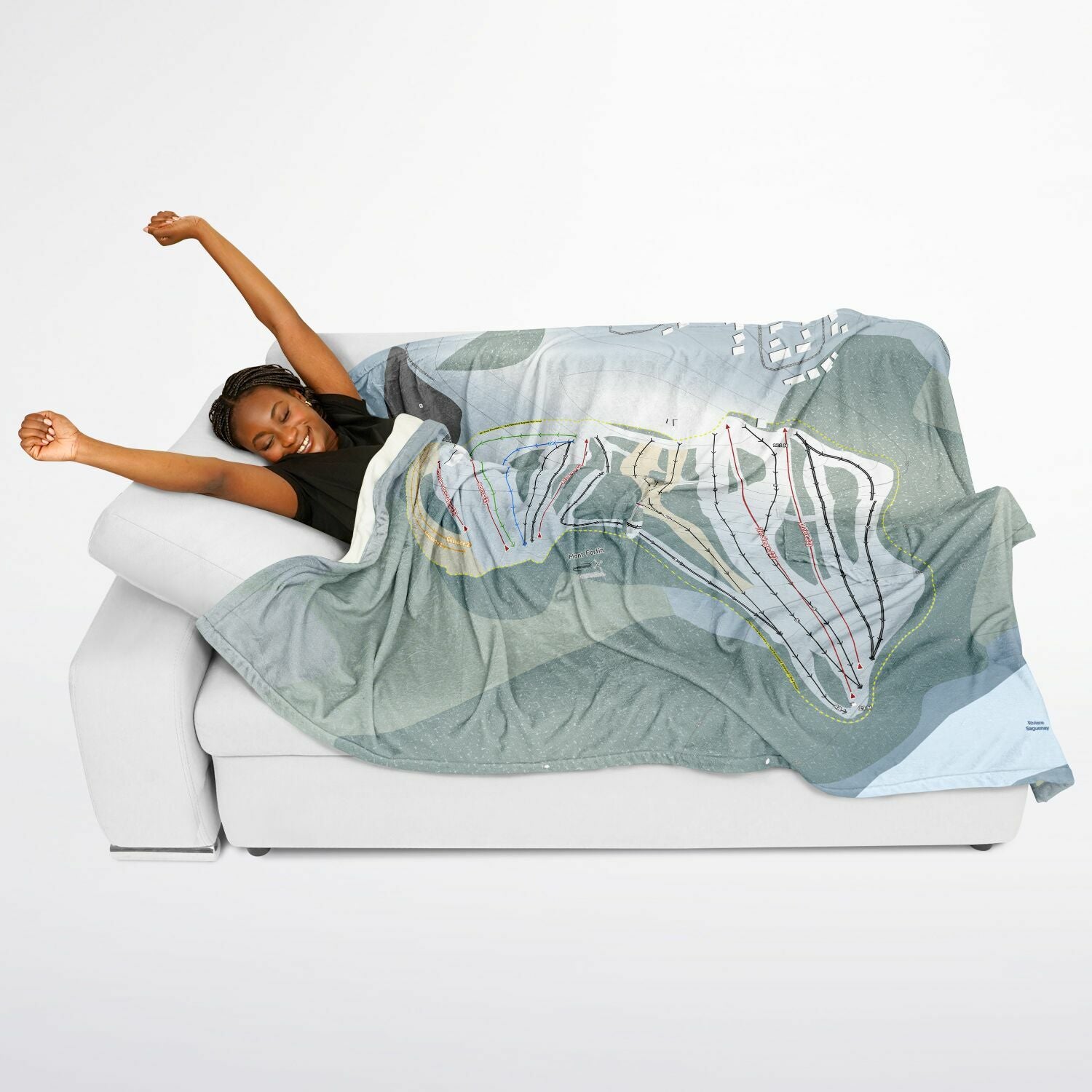 Mont Fortin, Quebec Ski Resort Map Flannel Blanket Poncho