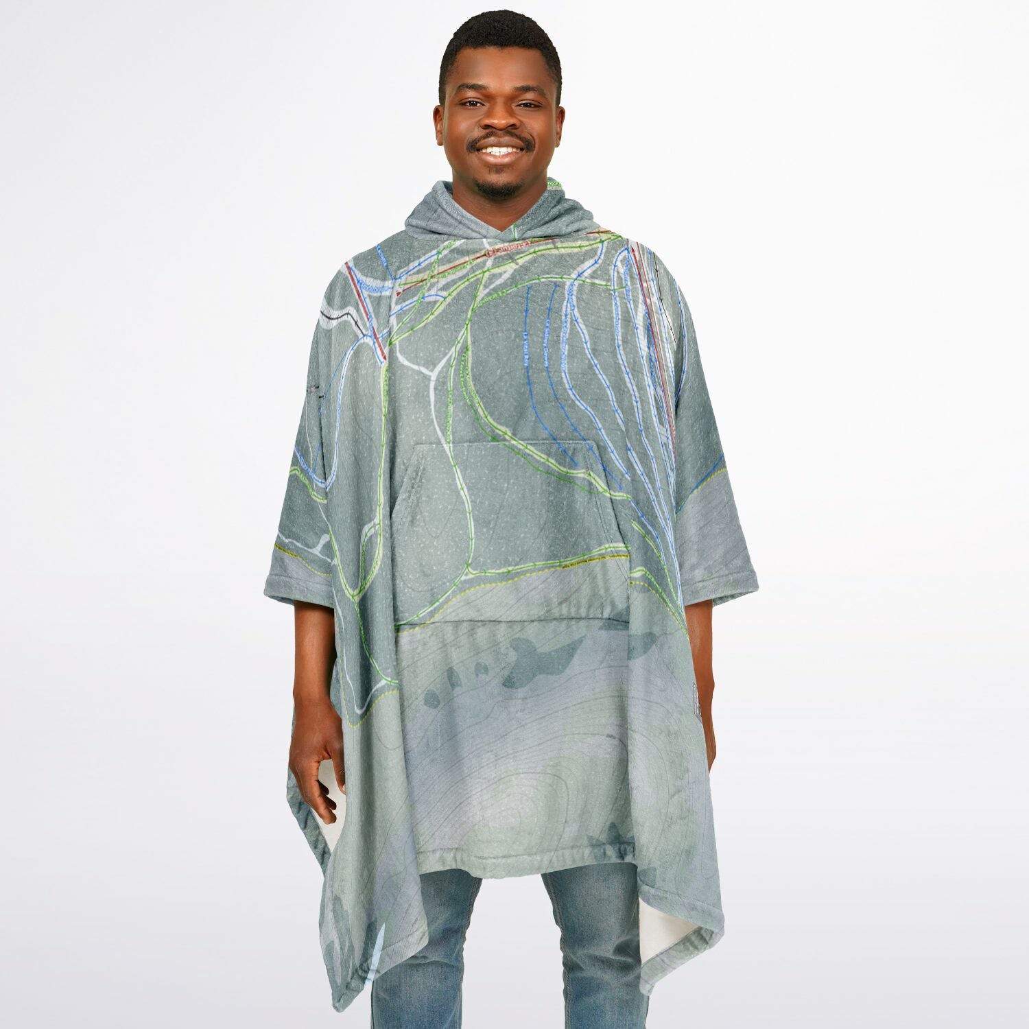 Mont Sainte-Anne, Quebec Ski Resort Map Flannel Blanket Poncho