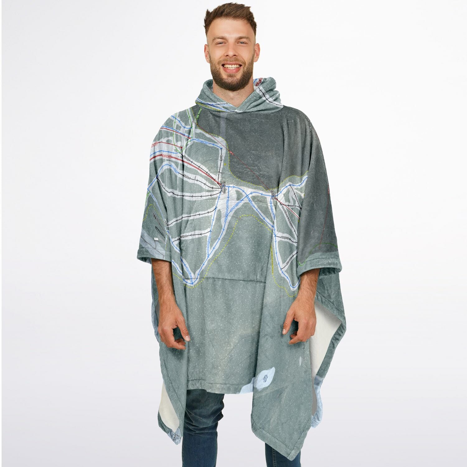Willamette Pass, Oregon Ski Resort Map Flannel Blanket Poncho