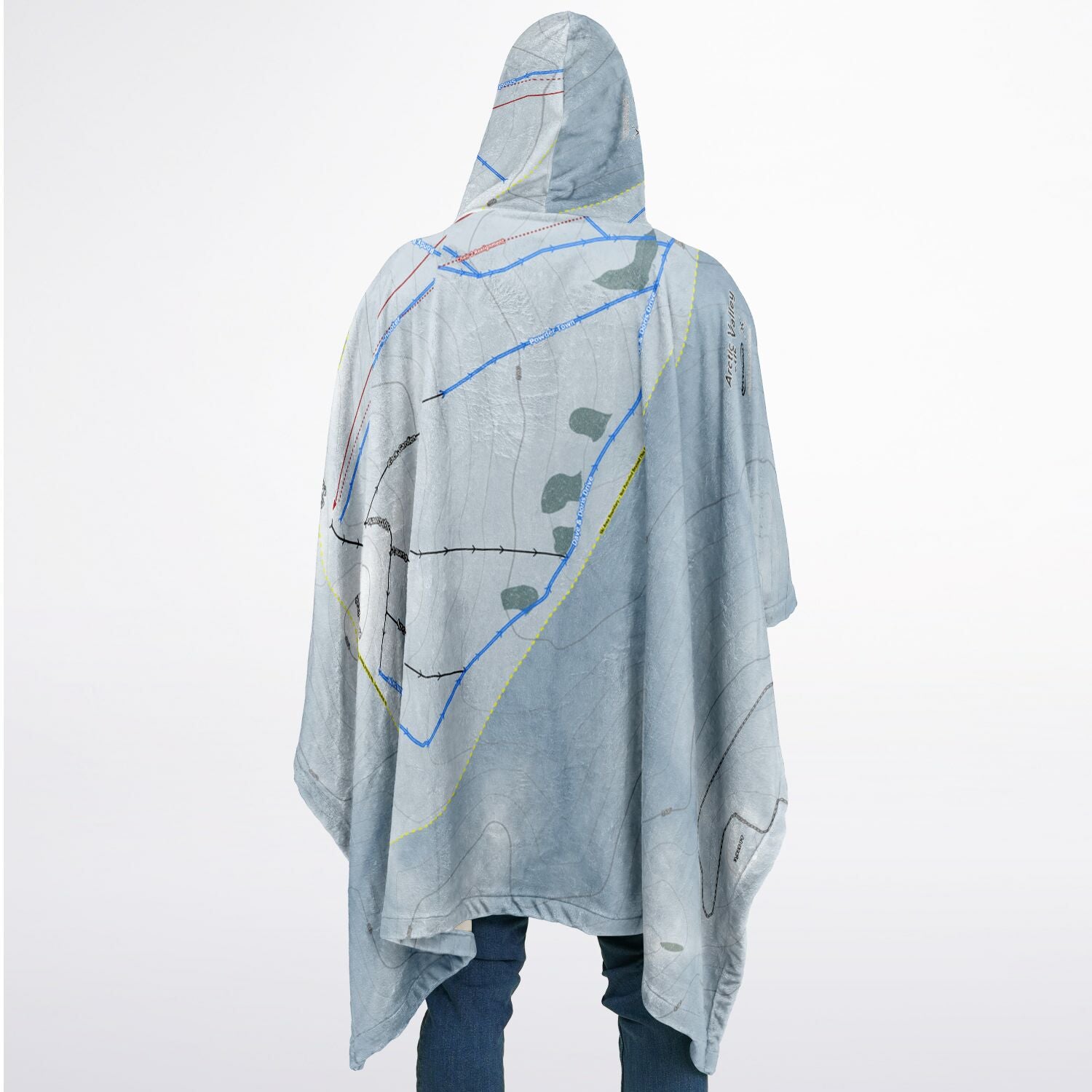 Arctic Valley, Alaska Ski Resort Map Flannel Blanket Poncho