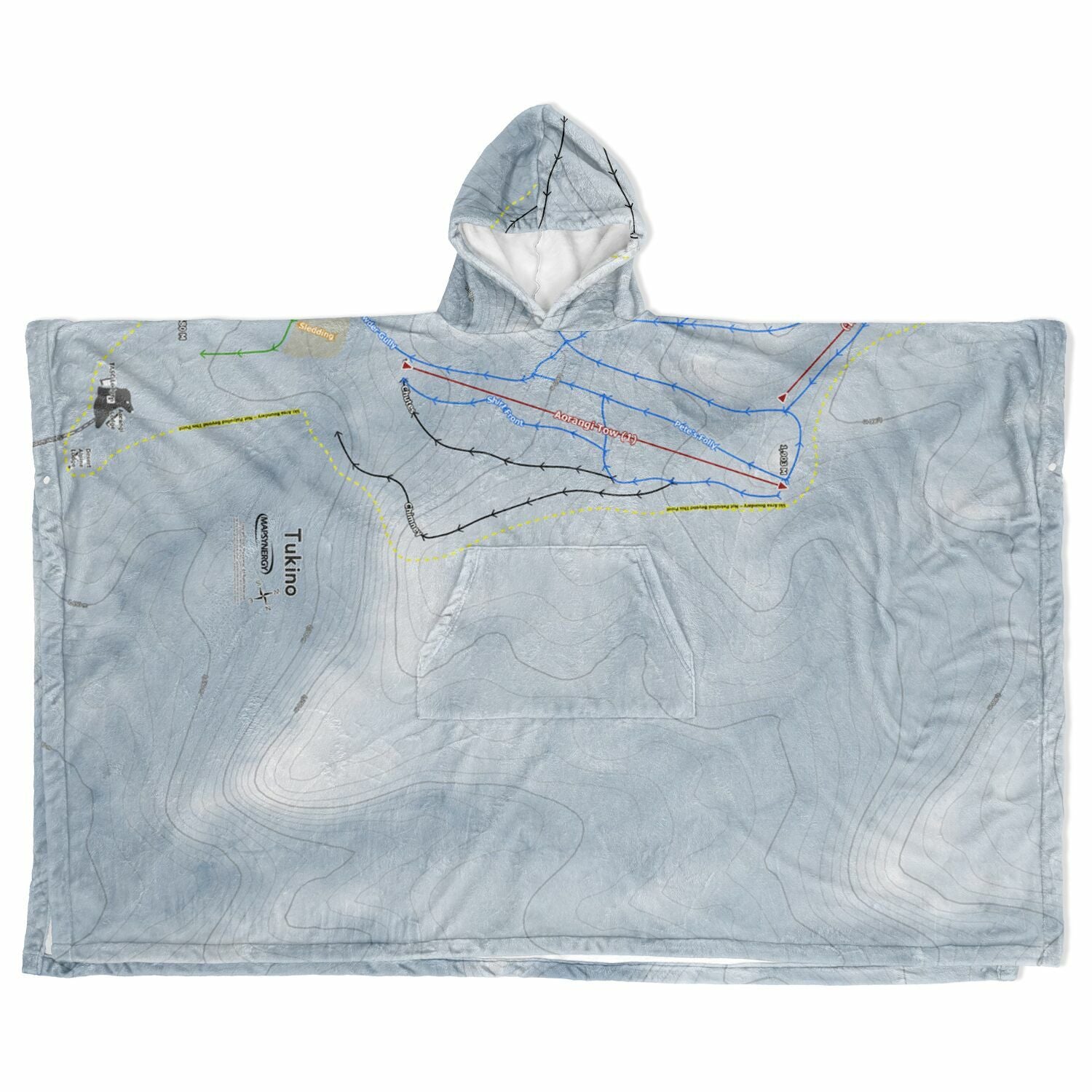 Tukino, New Zealand Ski Resort Map Flannel Blanket Poncho