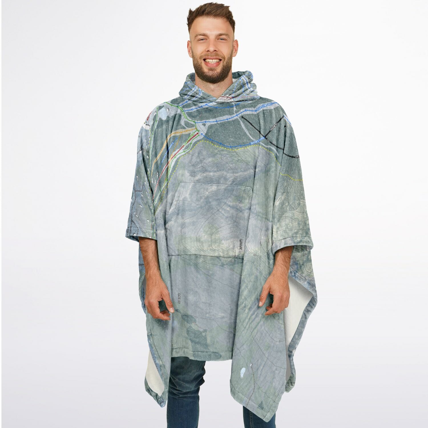 Burke Mountain, Vermont Ski Resort Map Flannel Blanket Poncho