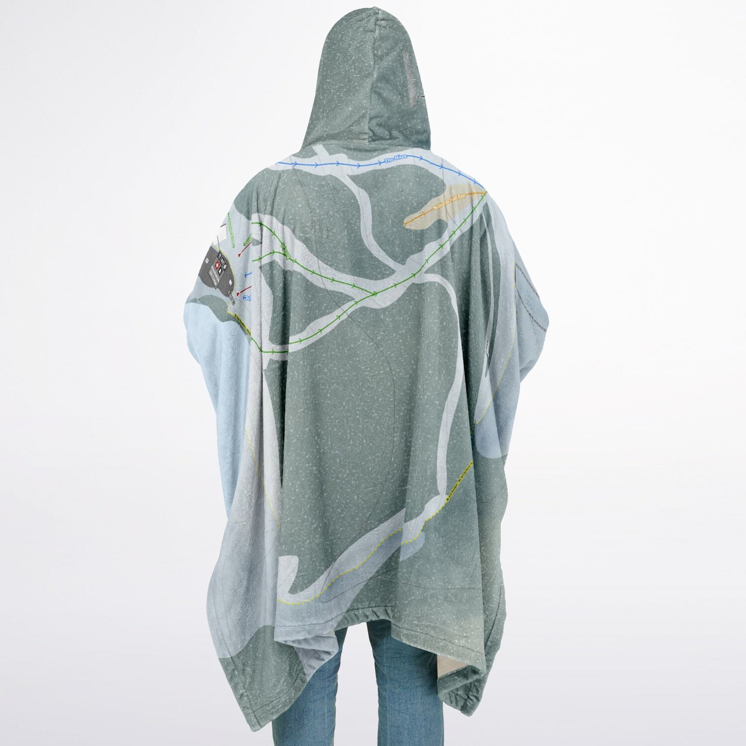 Meadowlark, Wyoming Ski Resort Map Flannel Blanket Poncho