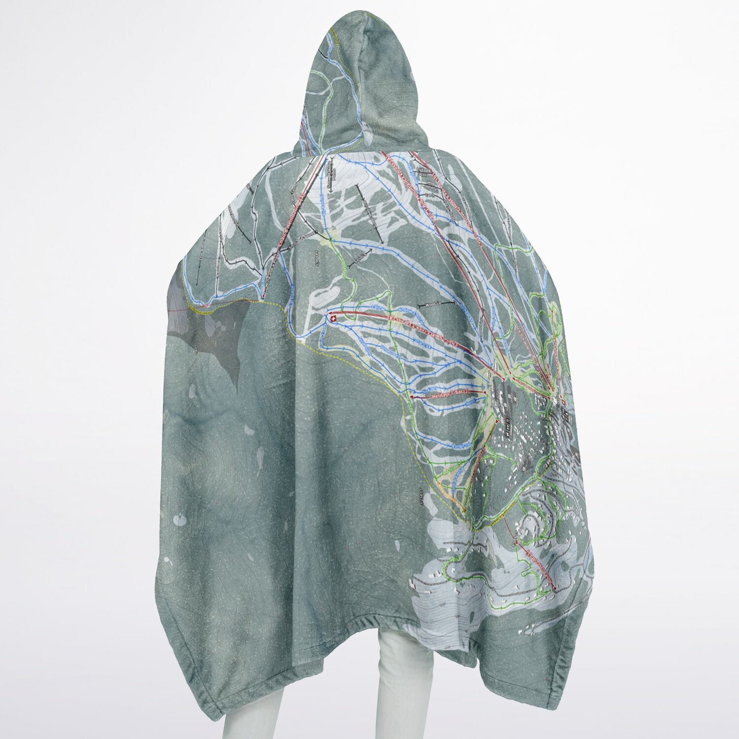 Whitefish Mountain, Montana Ski Resort Map Flannel Blanket Poncho