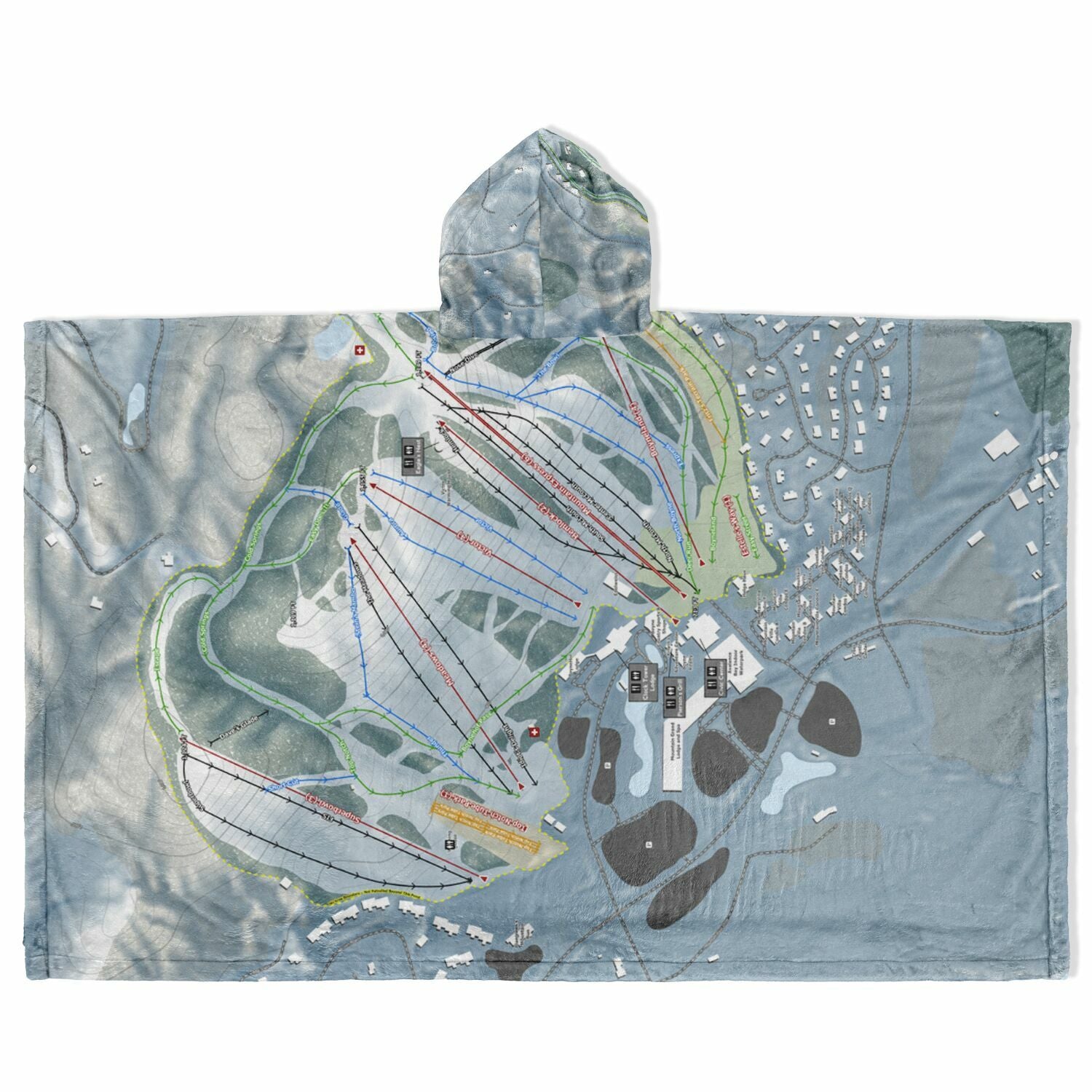 Boyne Mountain, Michigan Ski Resort Map Flannel Blanket Poncho