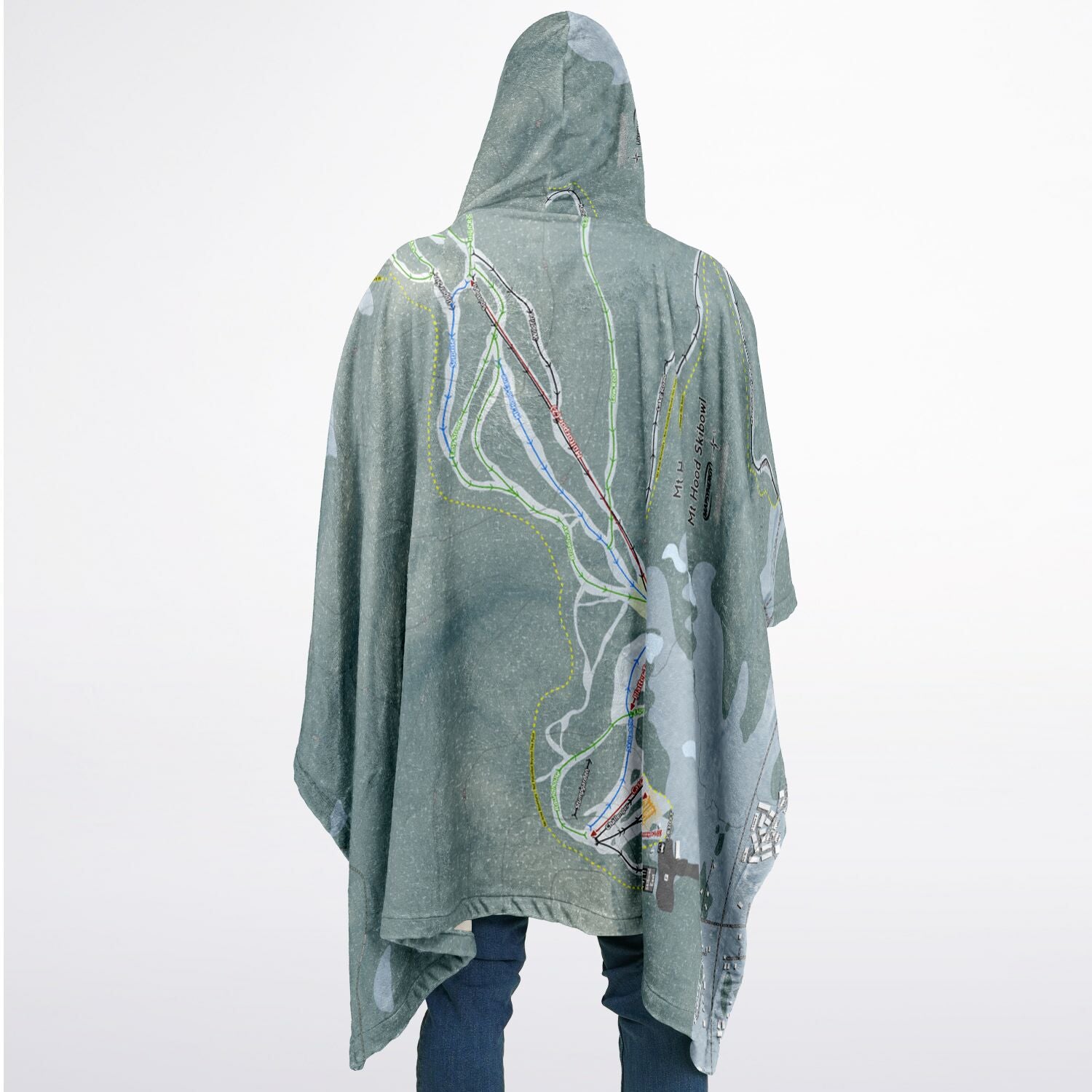 Mt Hood Skibowl, Oregon Ski Resort Map Flannel Blanket Poncho