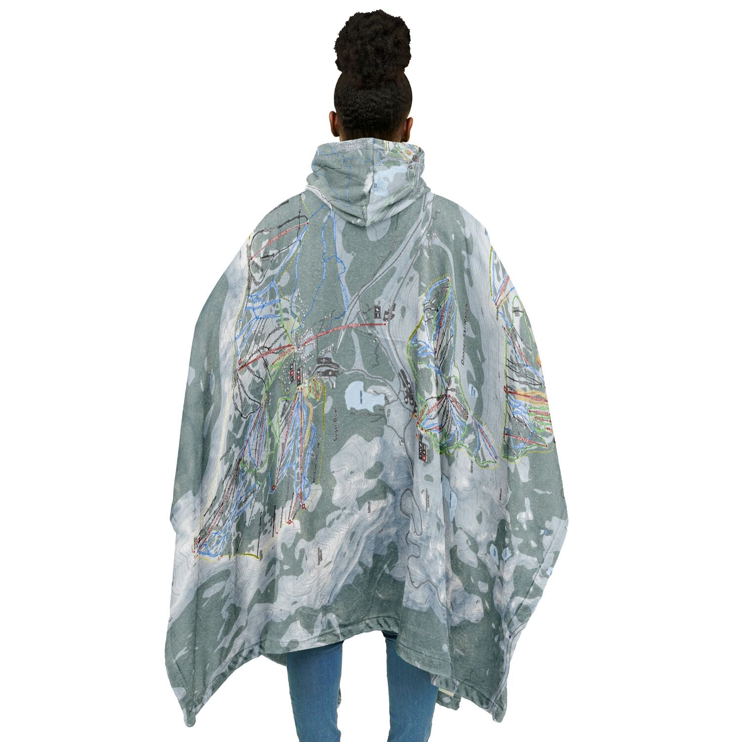 Donner Pass, California Ski Resort Map Flannel Blanket Poncho