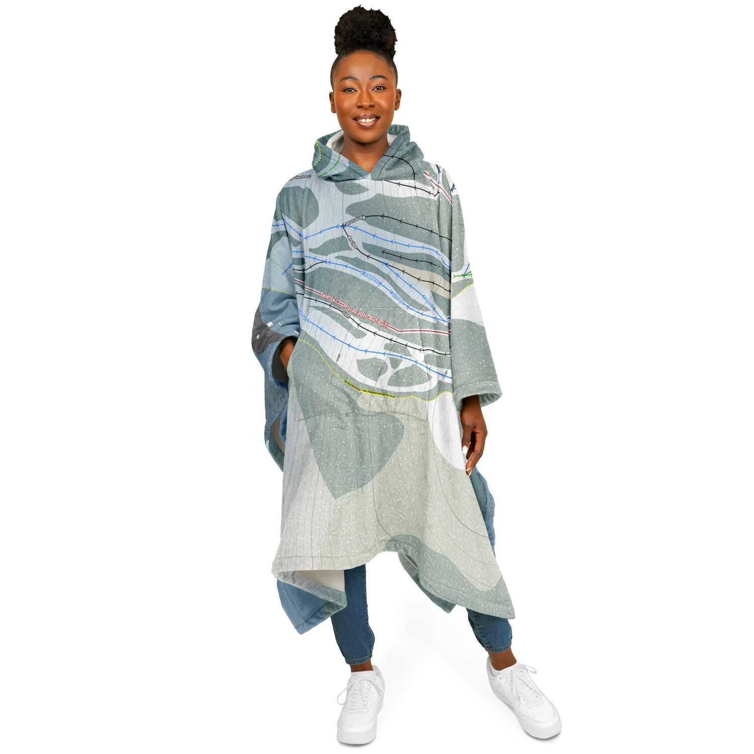 Mont Castor, Quebec Ski Resort Map Flannel Blanket Poncho