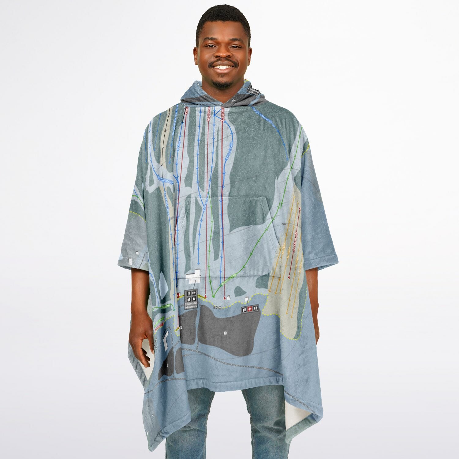 Mont Gleason, Quebec Ski Resort Map Flannel Blanket Poncho