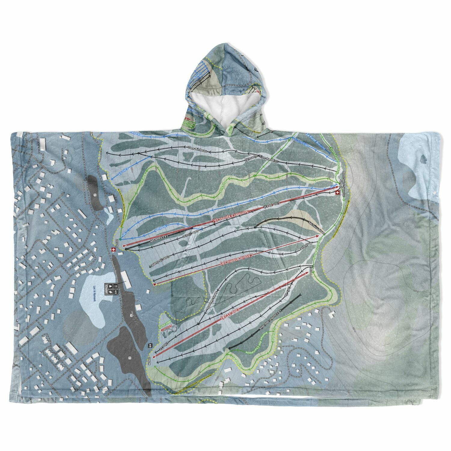 Sommet Saint-Sauveur, Quebec Ski Resort Map Flannel Blanket Poncho