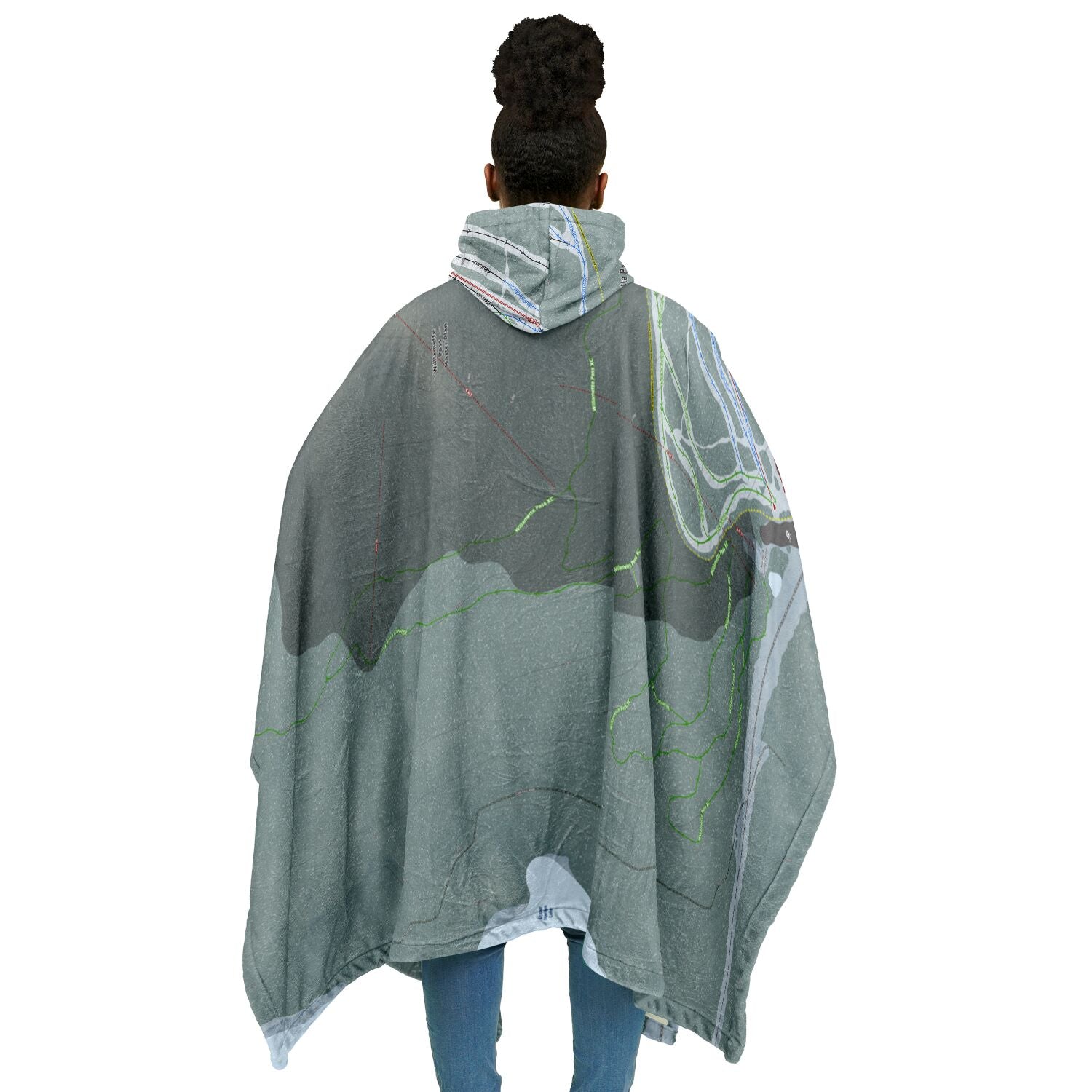 Willamette Pass, Oregon Ski Resort Map Flannel Blanket Poncho