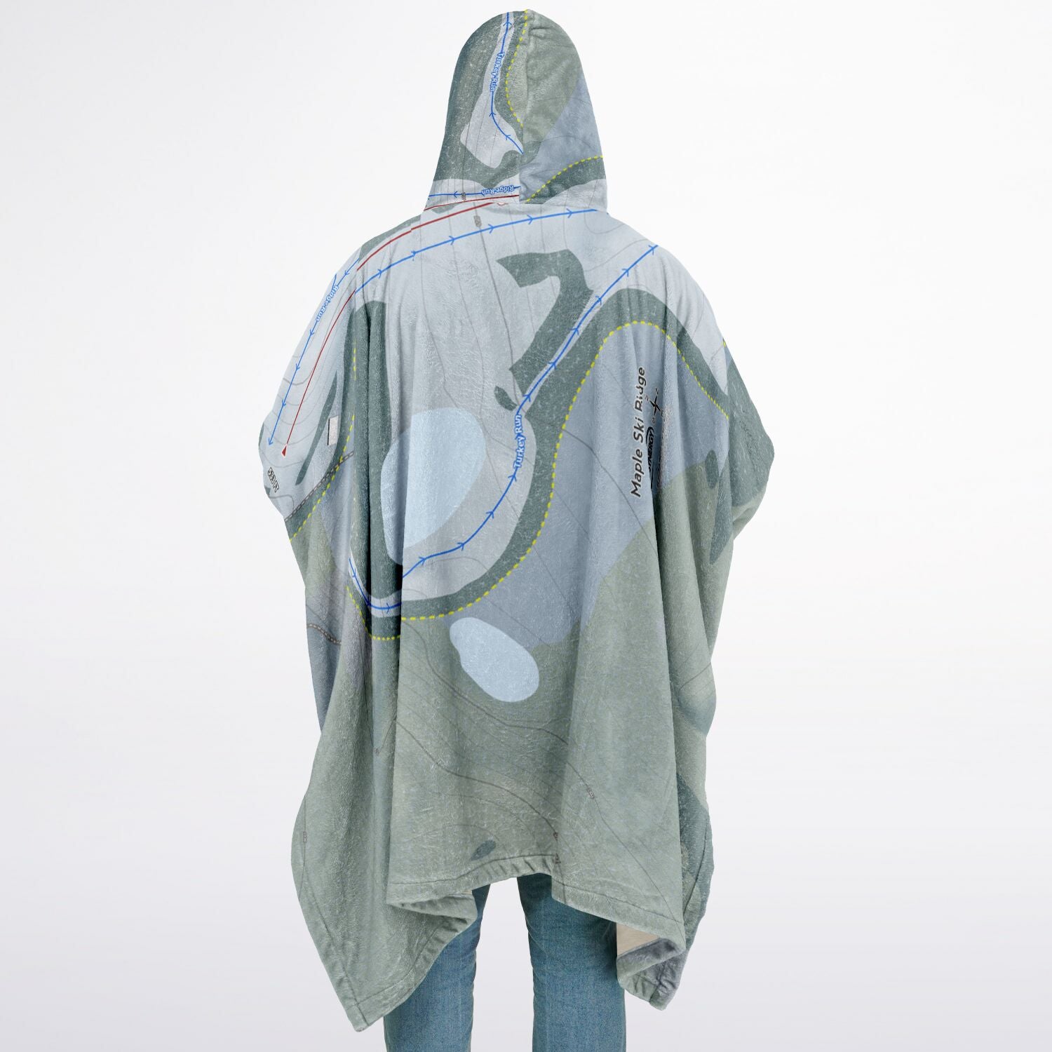 Maple Ski Ridge, New York Ski Resort Map Flannel Blanket Poncho