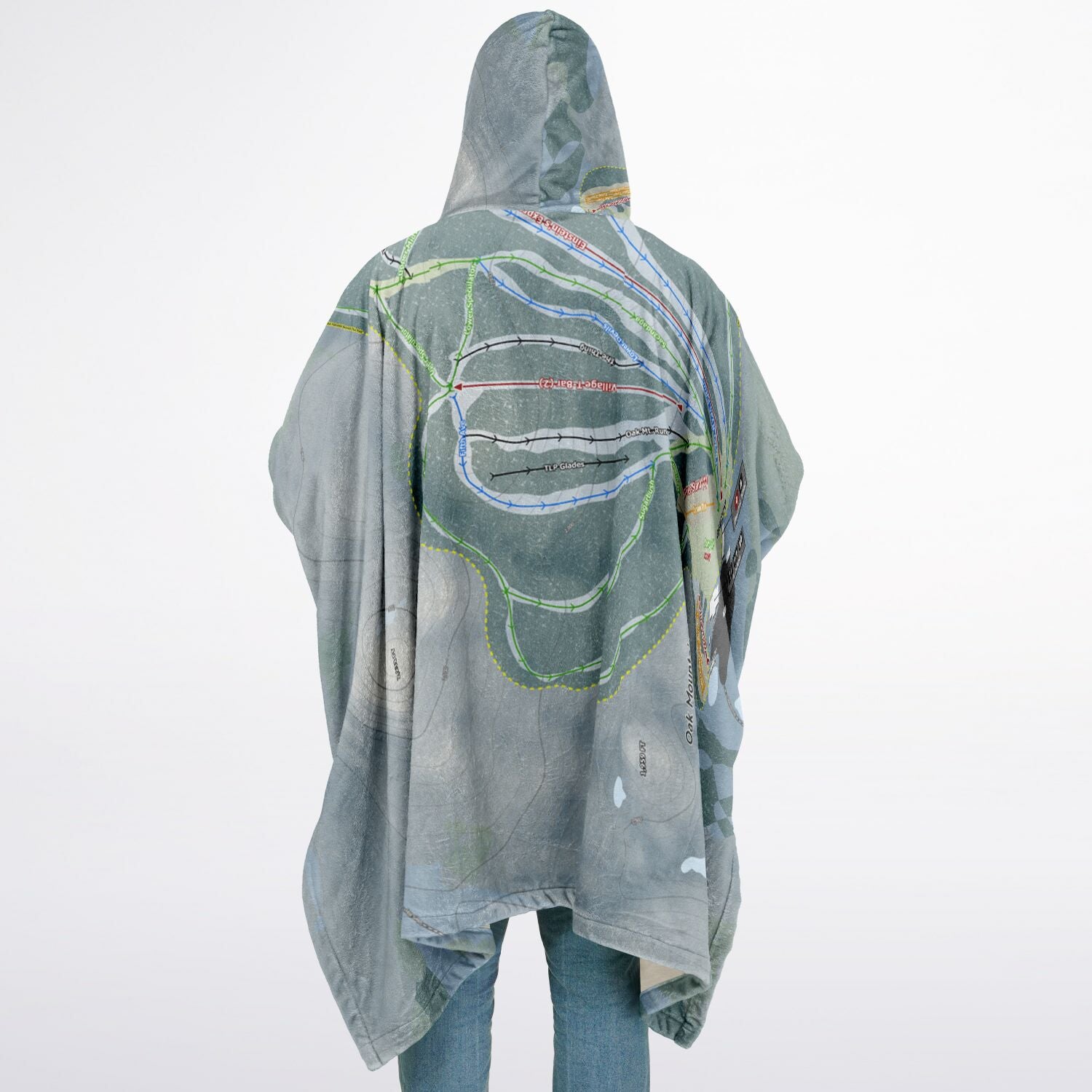 Oak Mountain, New York Ski Resort Map Flannel Blanket Poncho